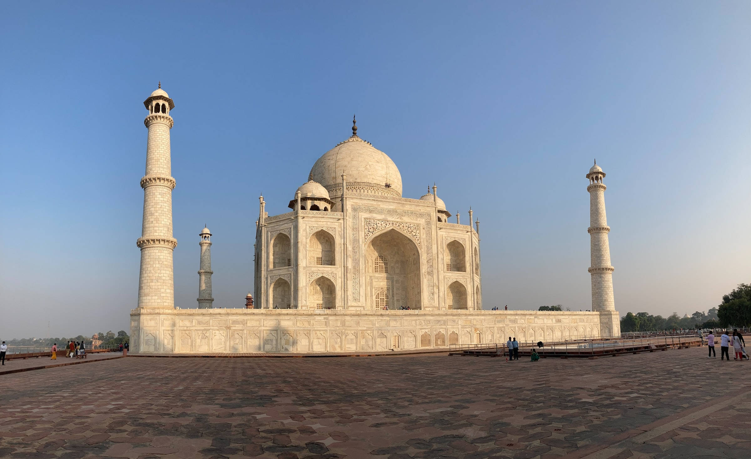 Taj Mahal, white marble, clear blue sky, Full HD Desktop Wallpaper