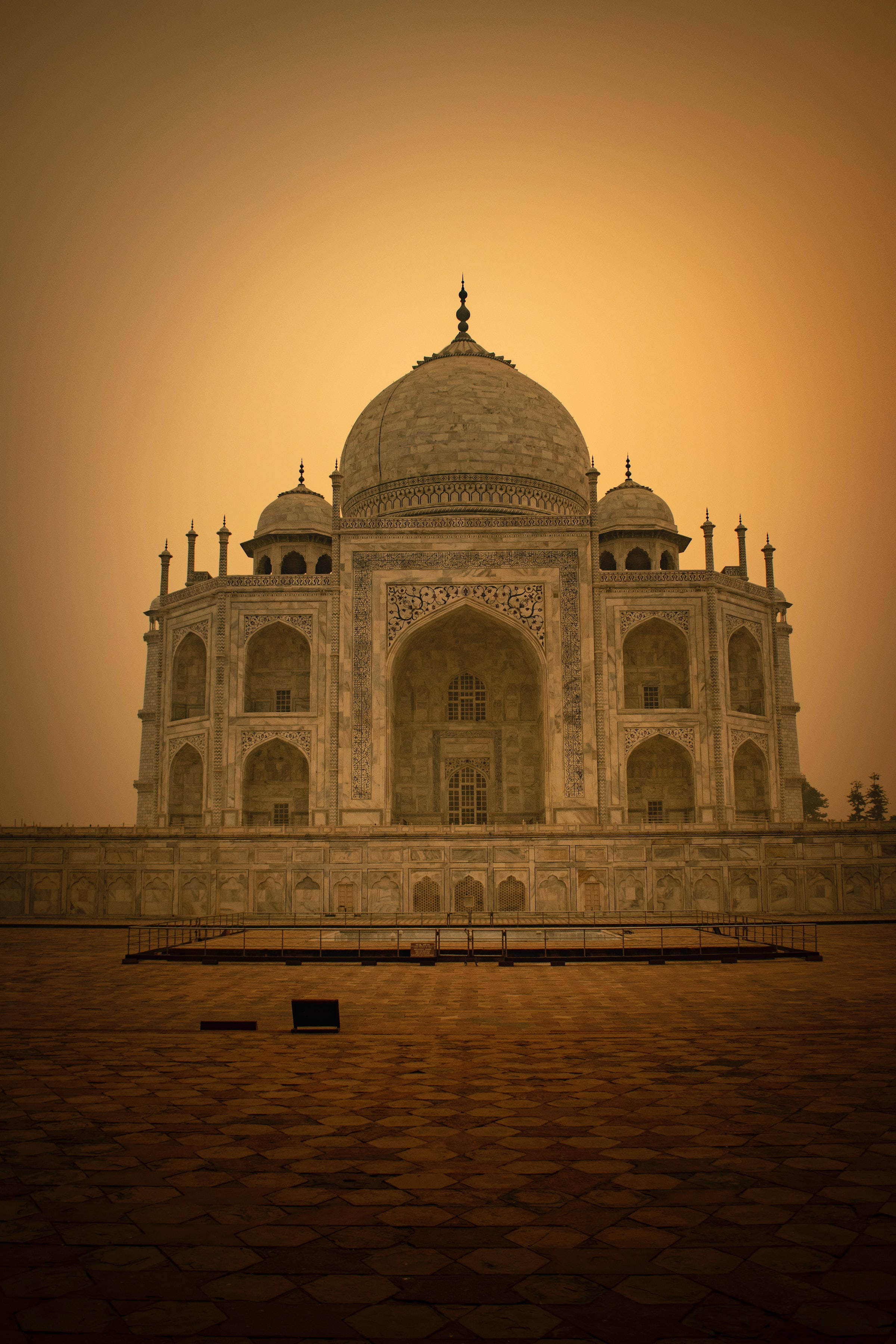 Taj Mahal, sepia effect, hazy golden sunset, 2K Phone Wallpaper