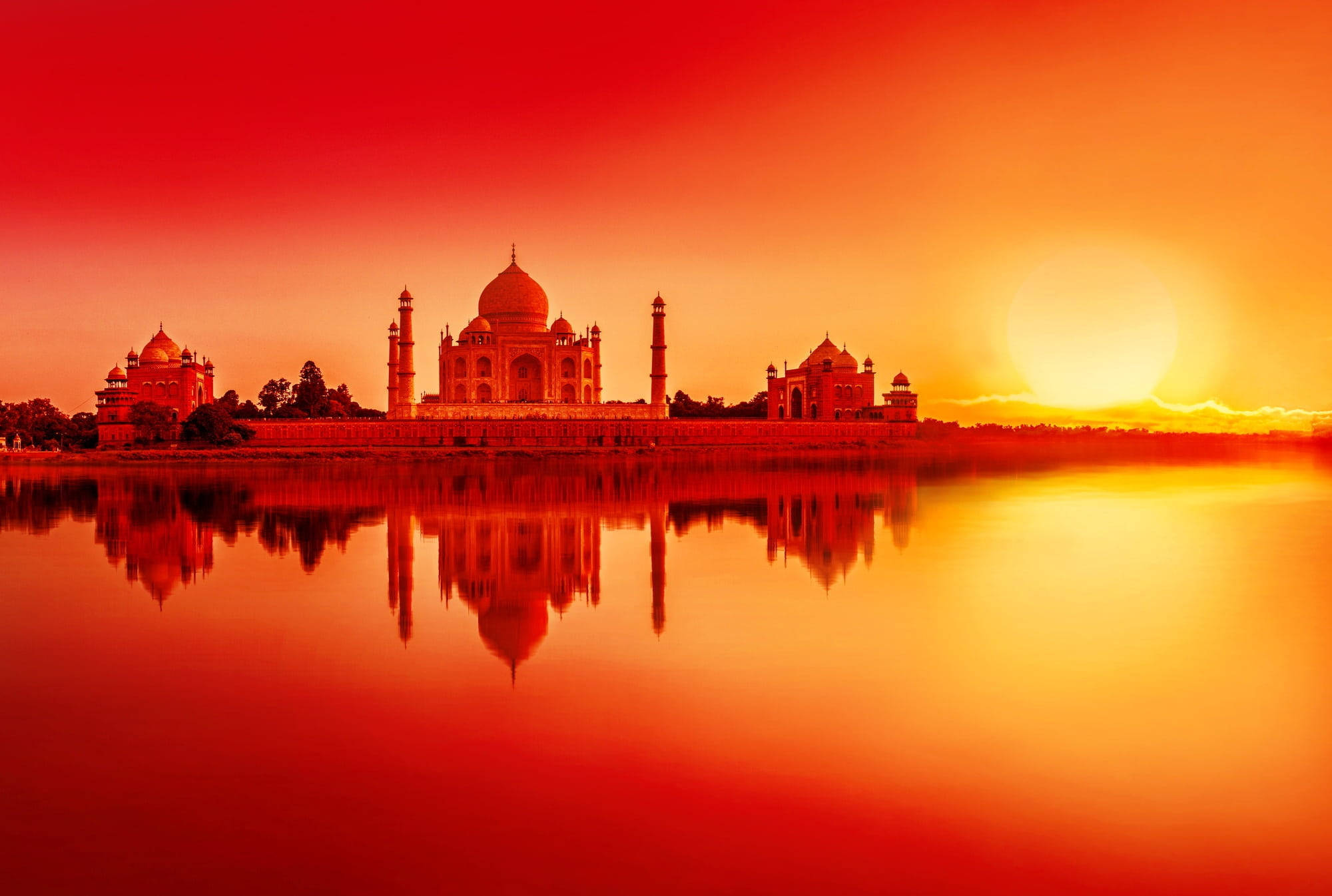 Taj Mahal, sunset, fiery orange, Full HD Desktop Wallpaper