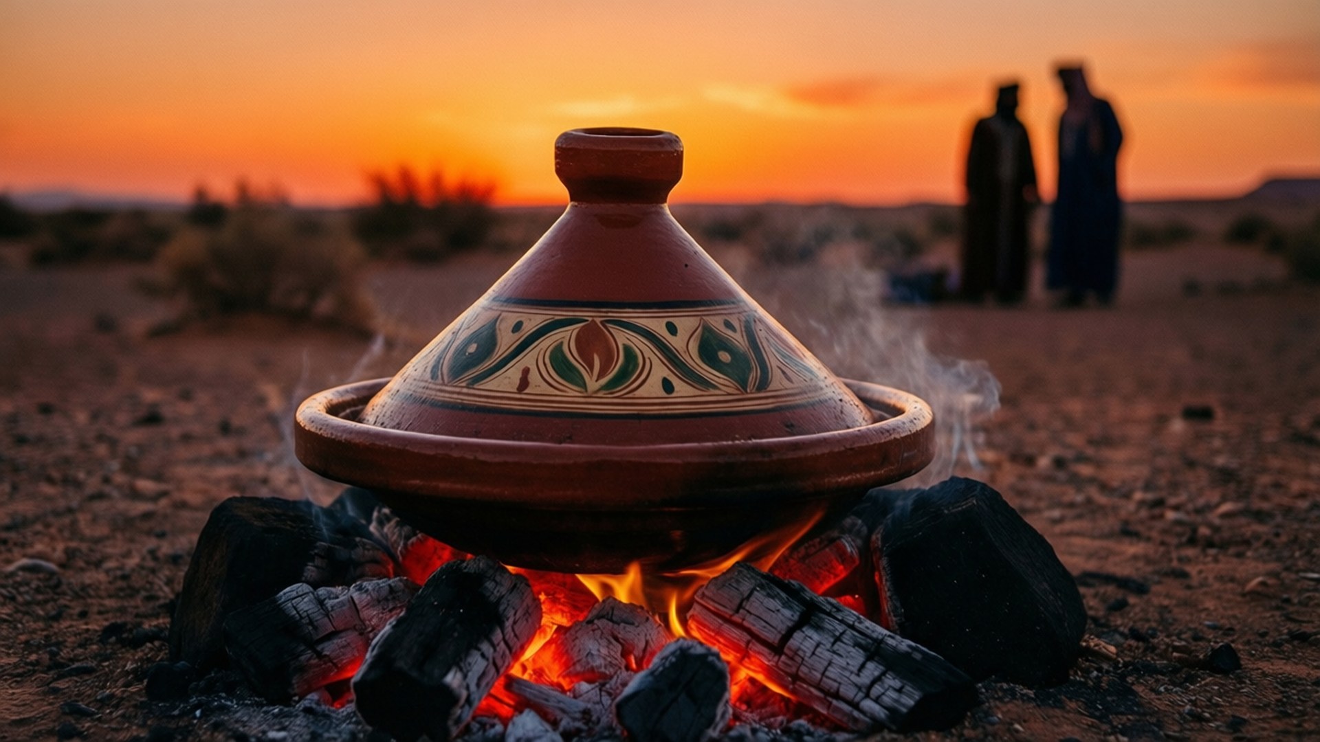 Tajine, desert sunset, coals, Full HD Desktop Wallpaper