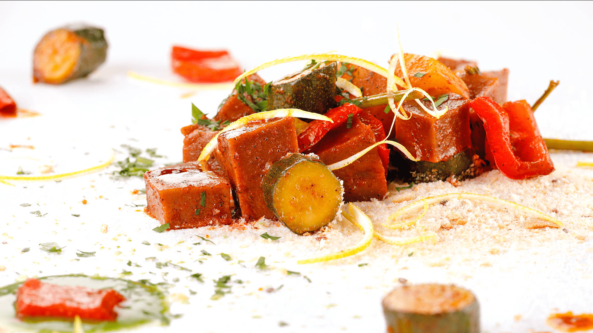 Beef Tajine, roasted vegetable cubes, herbs, Full HD Desktop Wallpaper