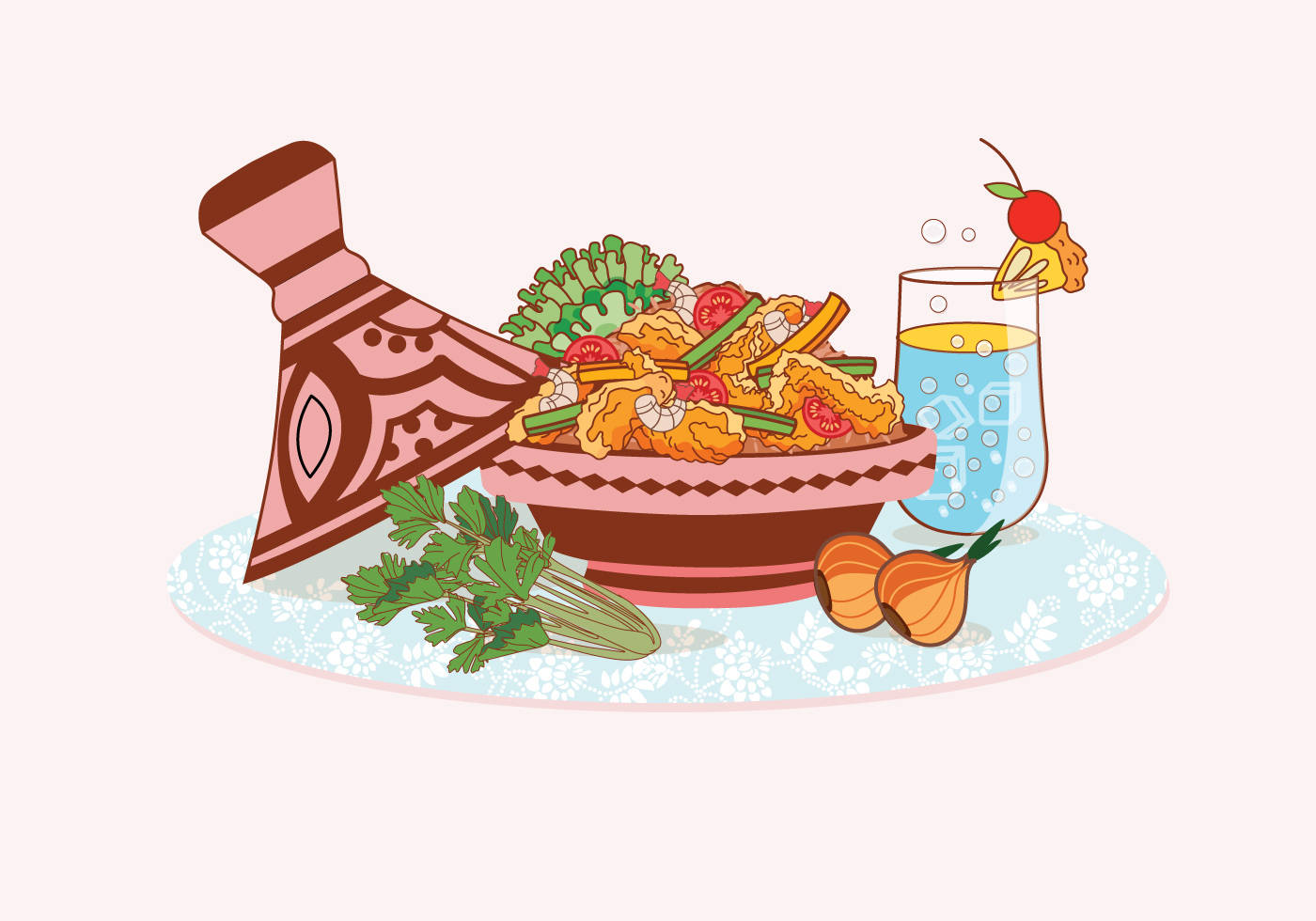 Tajine dish, shrimp, vegetables, HD Desktop Wallpaper