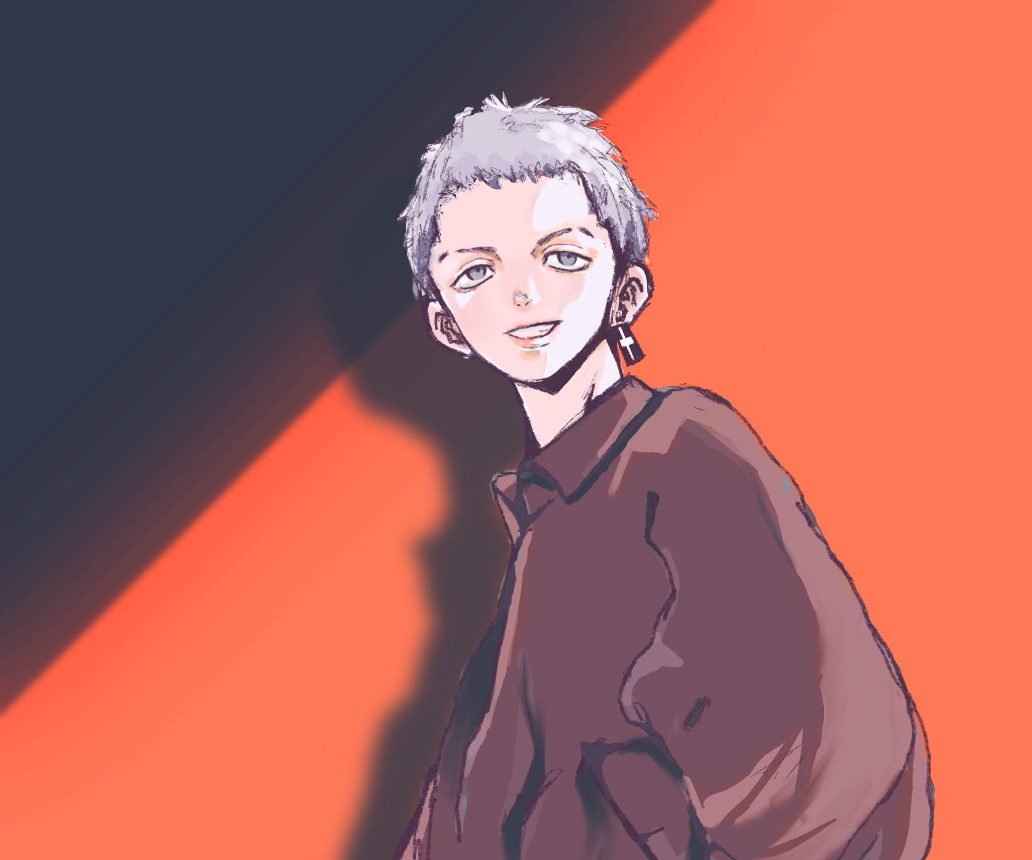 Takashi Mitsuya, brown polo, short gray hair, Full HD Desktop Wallpaper