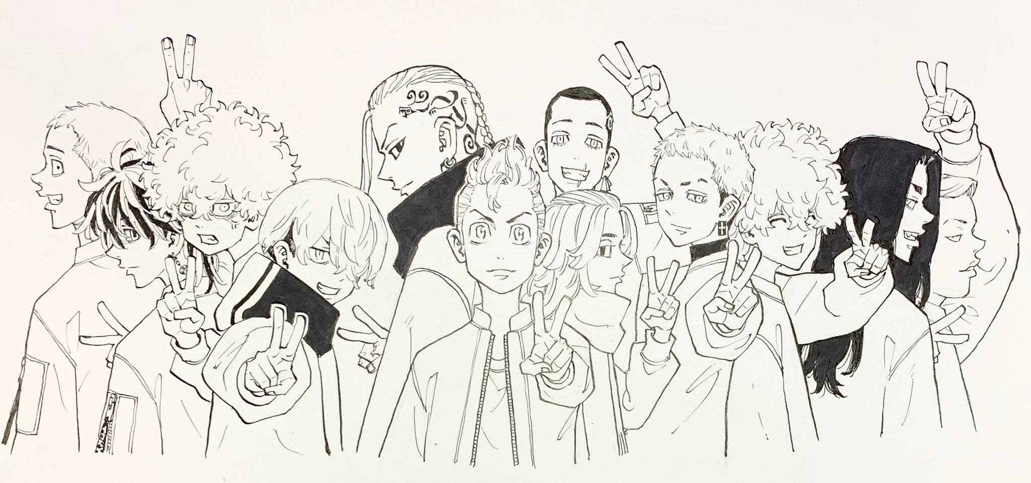 Takashi Mitsuya, black and white sketch, anime characters, Full HD Desktop Wallpaper