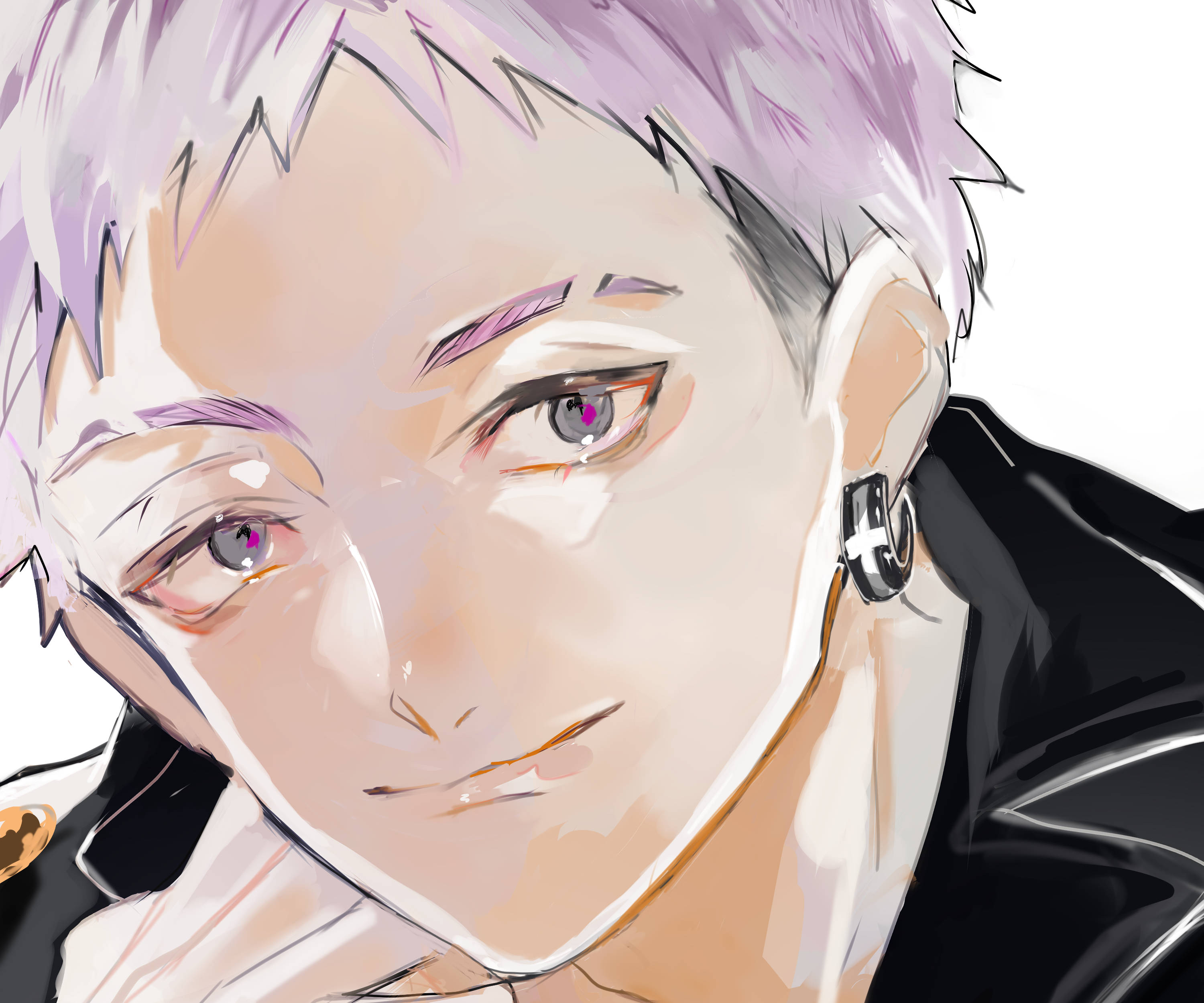 Takashi Mitsuya, spiky lavender hair, intense purple eyes, 2K Desktop Wallpaper
