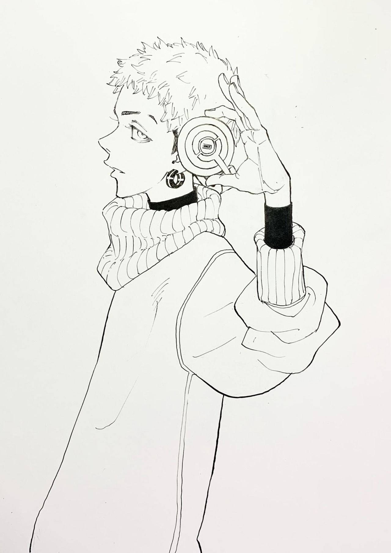 Takashi Mitsuya, black and white line art, spiky hair, HD Phone Wallpaper