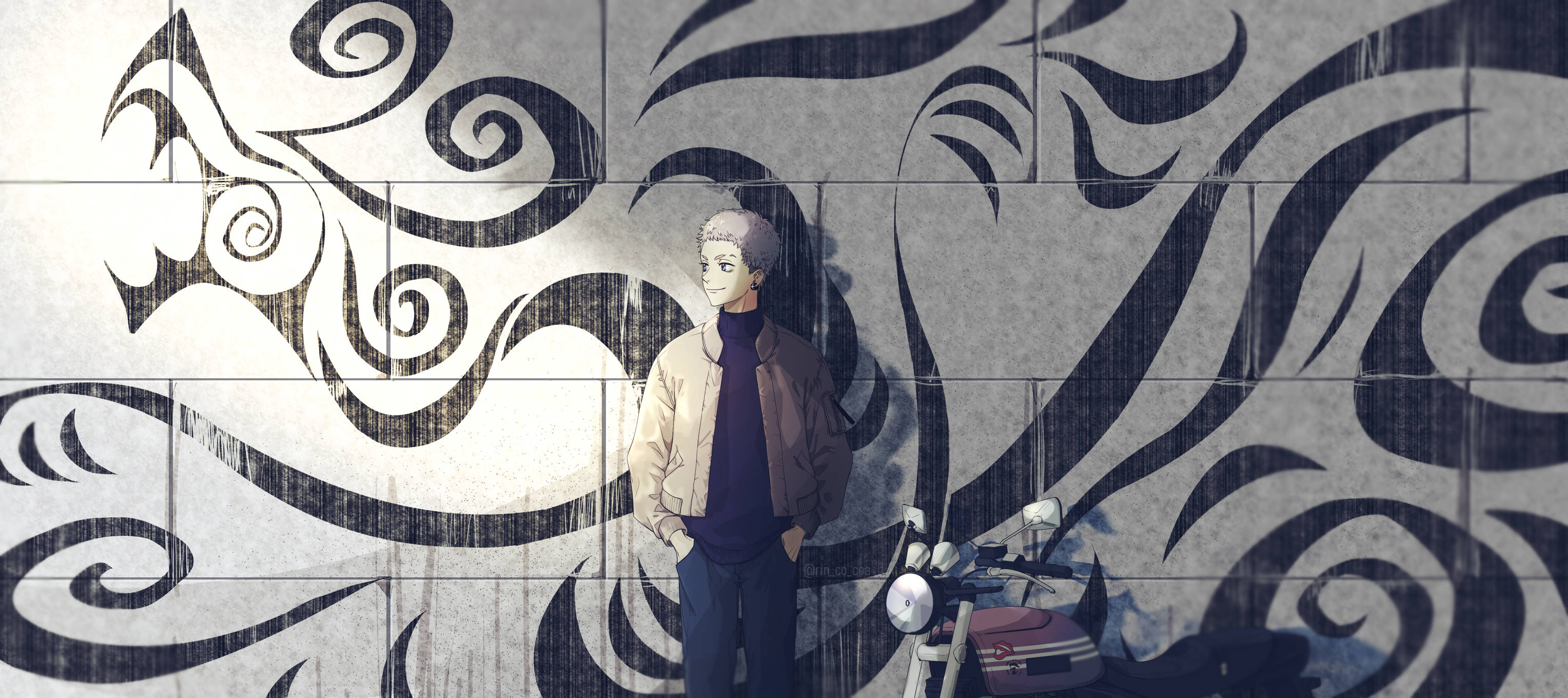 Takashi Mitsuya, beige jacket, motorcycle, 2K Desktop Wallpaper