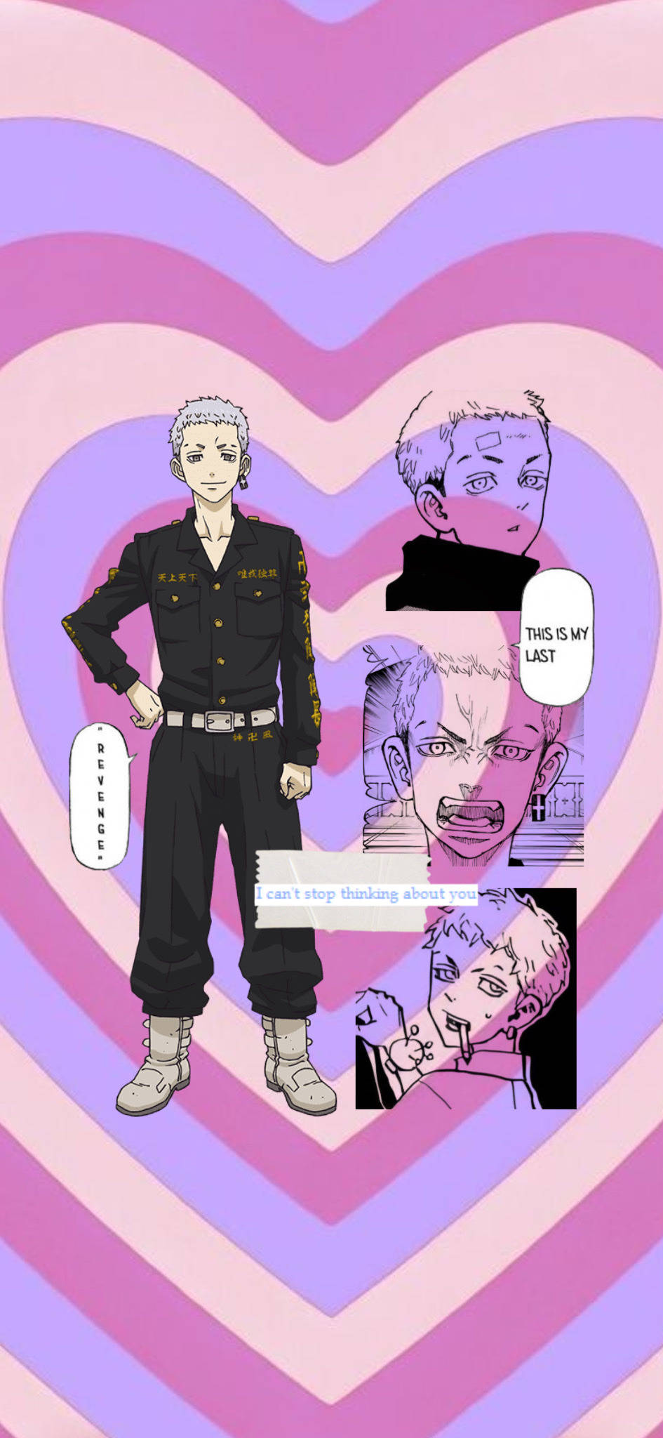 Takashi Mitsuya, comic strip art, pink purple heart pattern, Full HD Phone Wallpaper