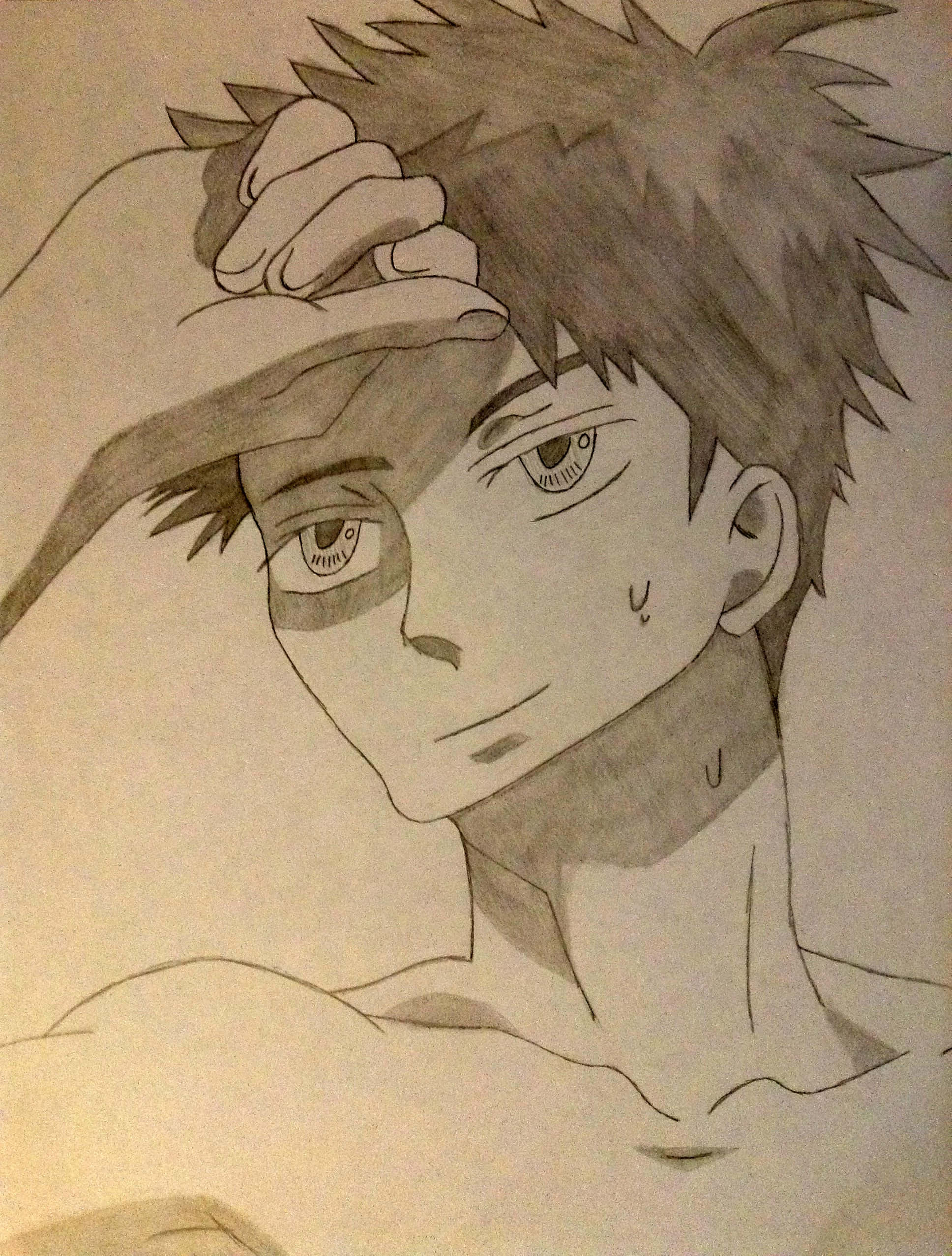 Takashi Morinozuka, pencil sketch, spiky hair, Full HD Phone Wallpaper