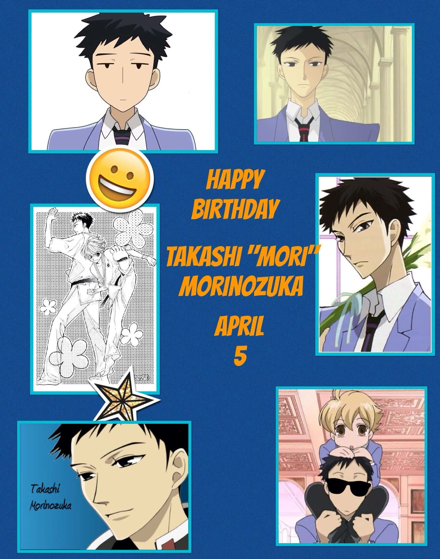 Takashi Morinozuka, birthday collage, blue background, Full HD Phone Wallpaper