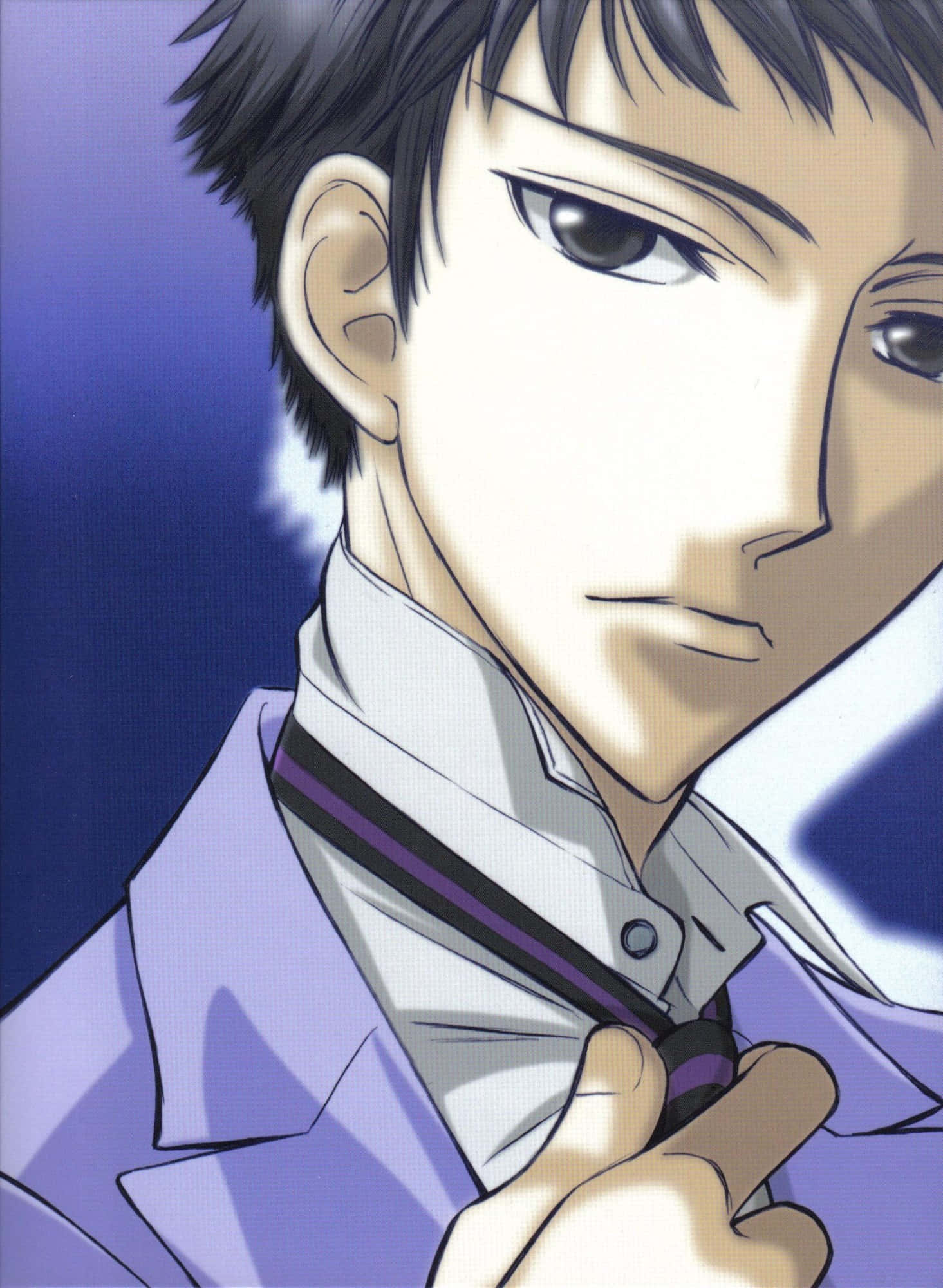 Takashi Morinozuka, purple school uniform, adjusting his tie, Full HD Phone Wallpaper