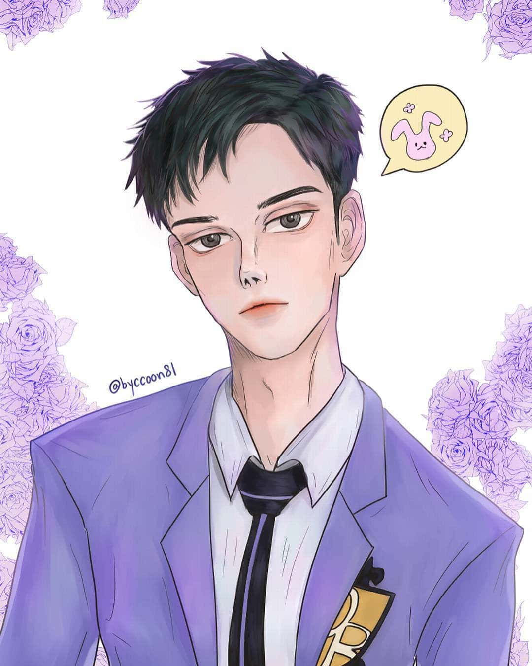 Takashi Morinozuka, purple suit, lavender roses, HD Phone Wallpaper