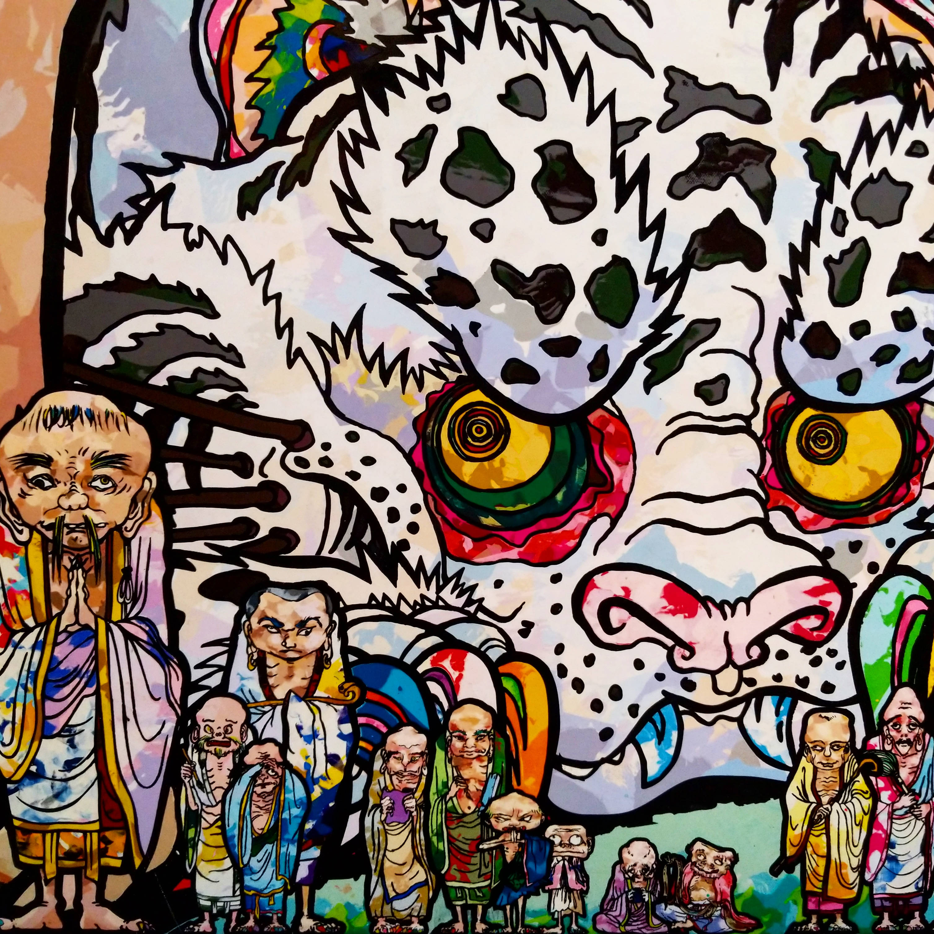 Takashi Murakami 4K, white tiger, giant spotted feline, 2K Desktop Wallpaper