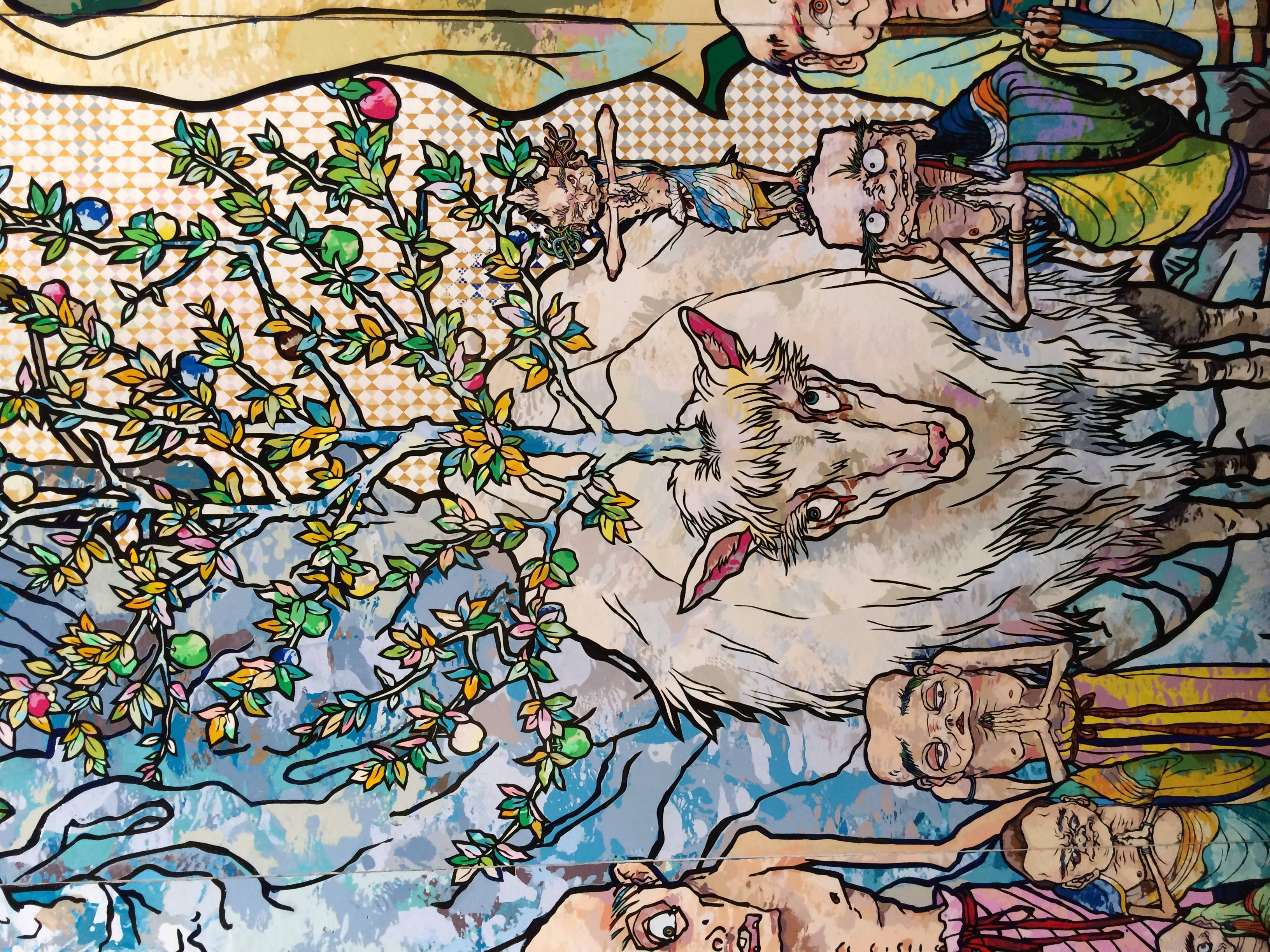 Takashi Murakami 4K, white wolf, colorful fruit trees, 2K Desktop Wallpaper