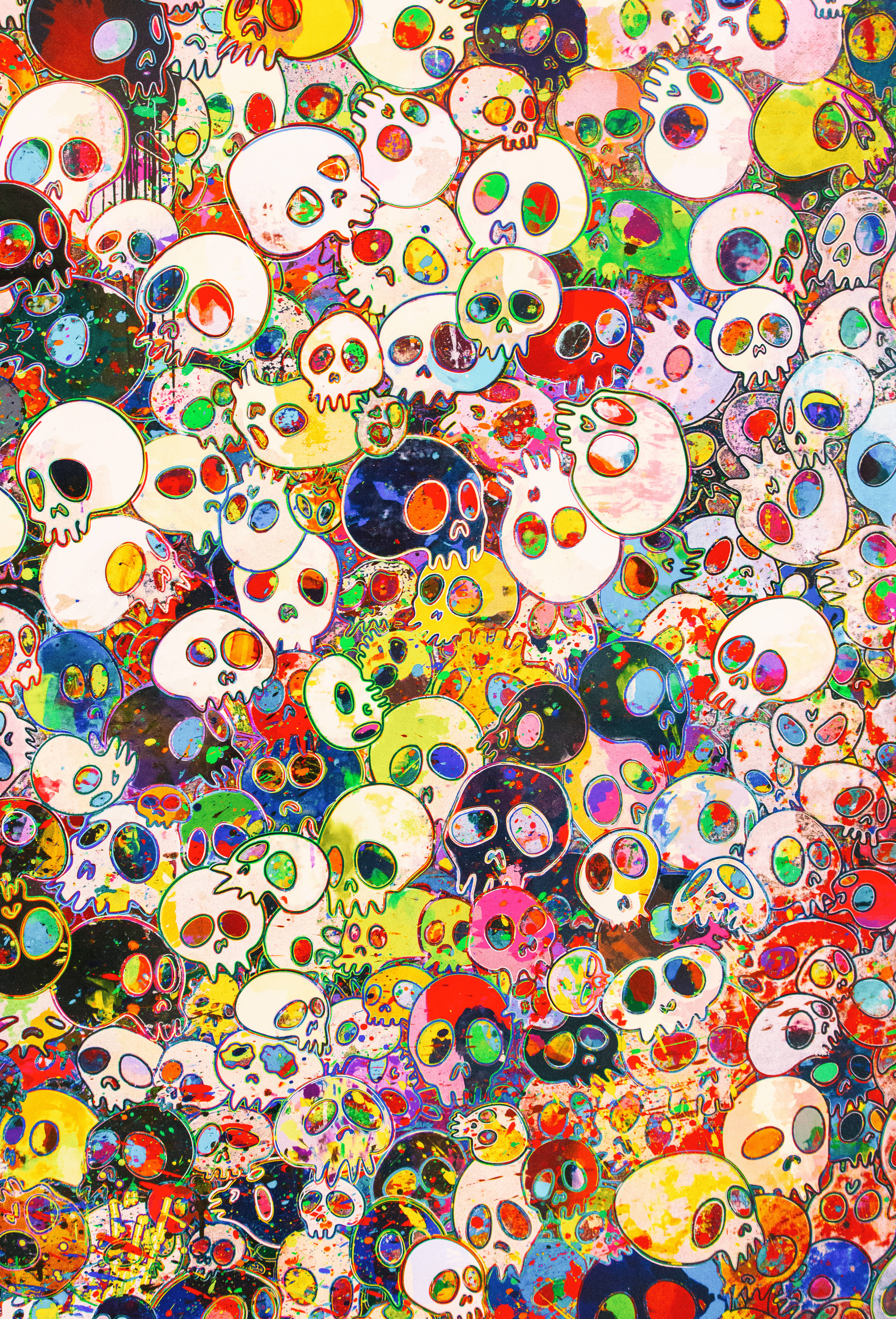 Takashi Murakami, skulls, large, 5K Phone Wallpaper