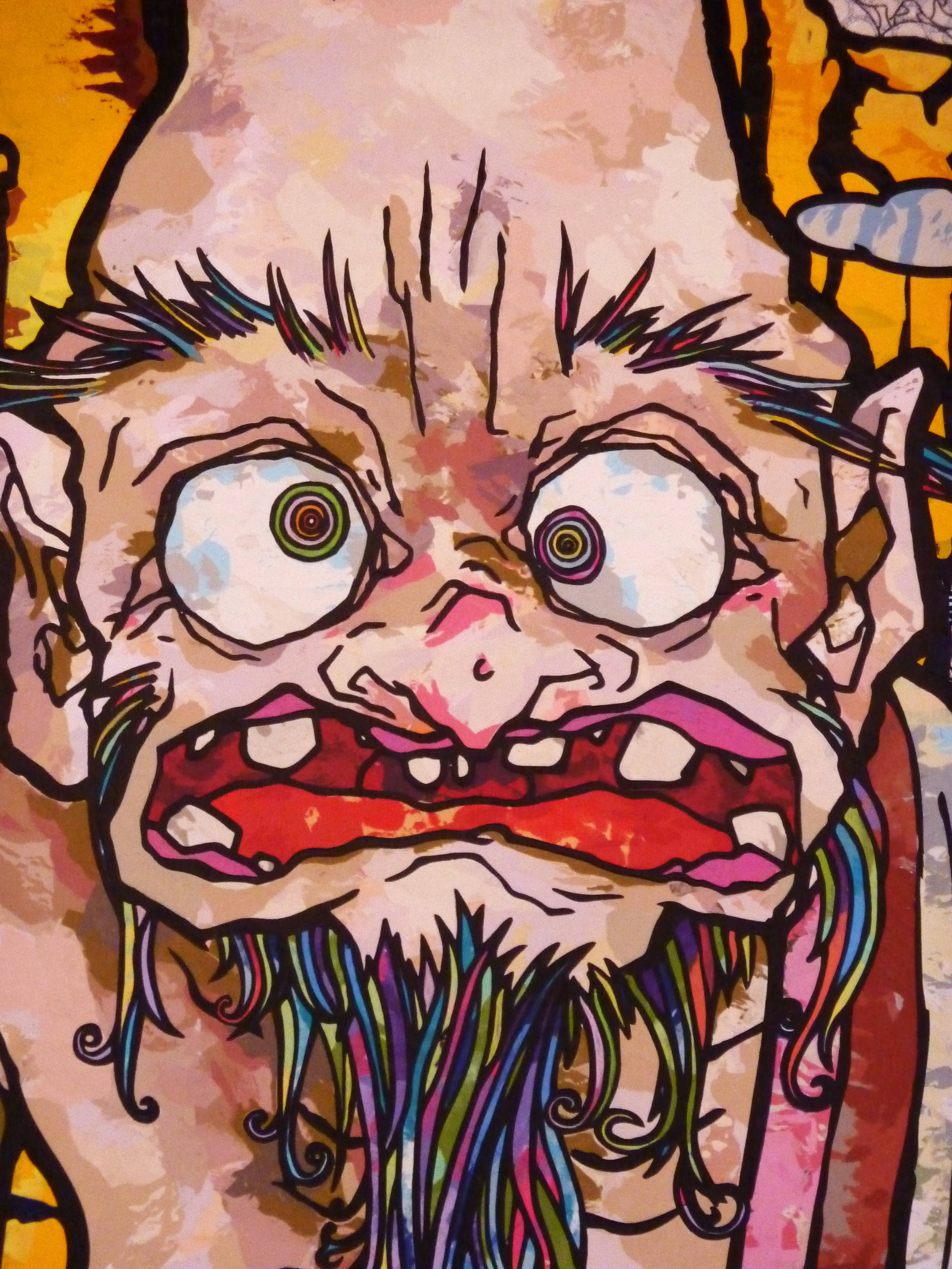 Takashi Murakami, old man, rainbow beard, 2K Phone Wallpaper