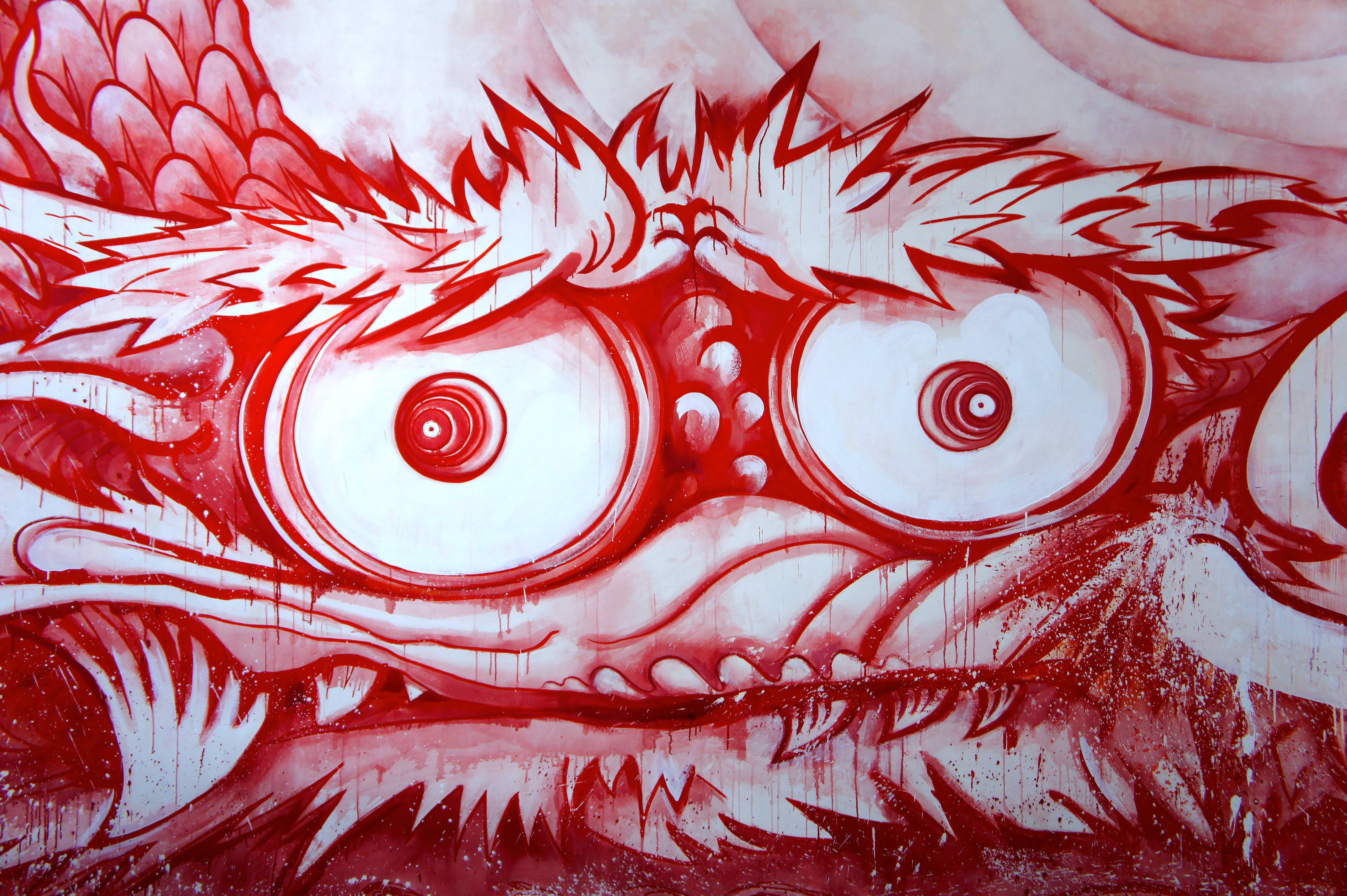Takashi Murakami, red, white, 4K Desktop Wallpaper