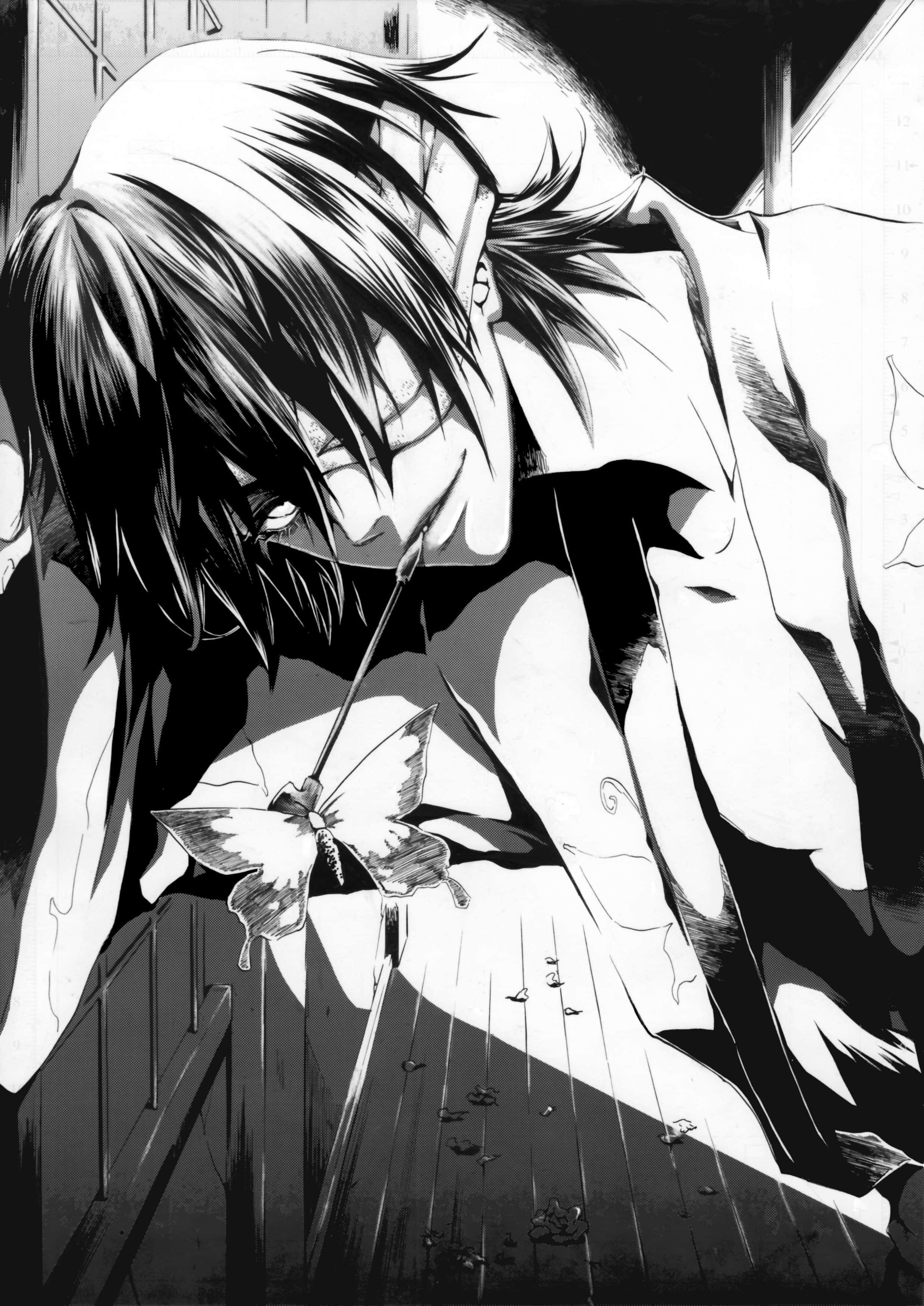 Takasugi Shinsuke, black and white anime character, long hair, 2K Phone Wallpaper