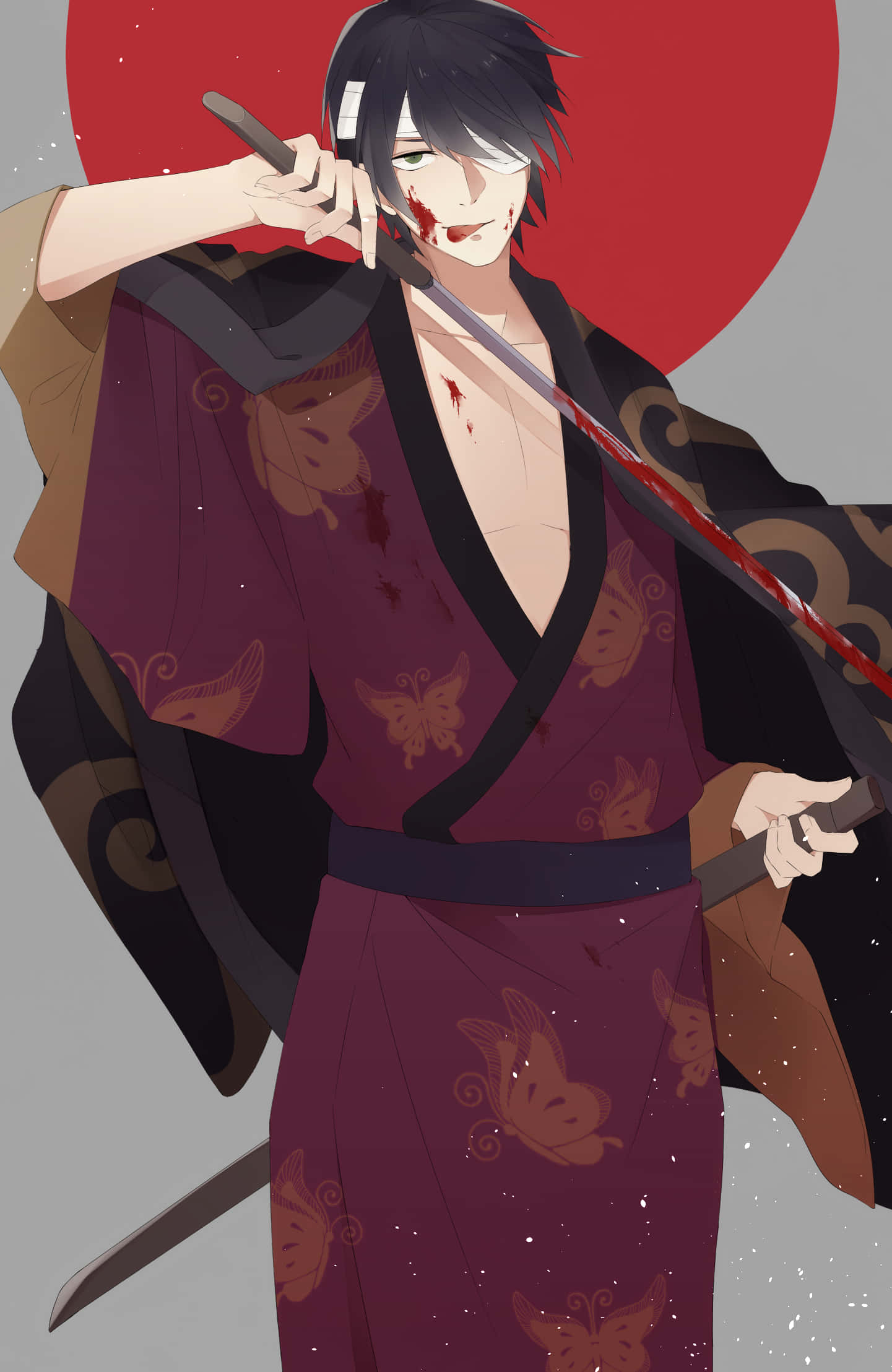 Takasugi Shinsuke, samurai garb, blood-stained purple kimono, Full HD Phone Wallpaper