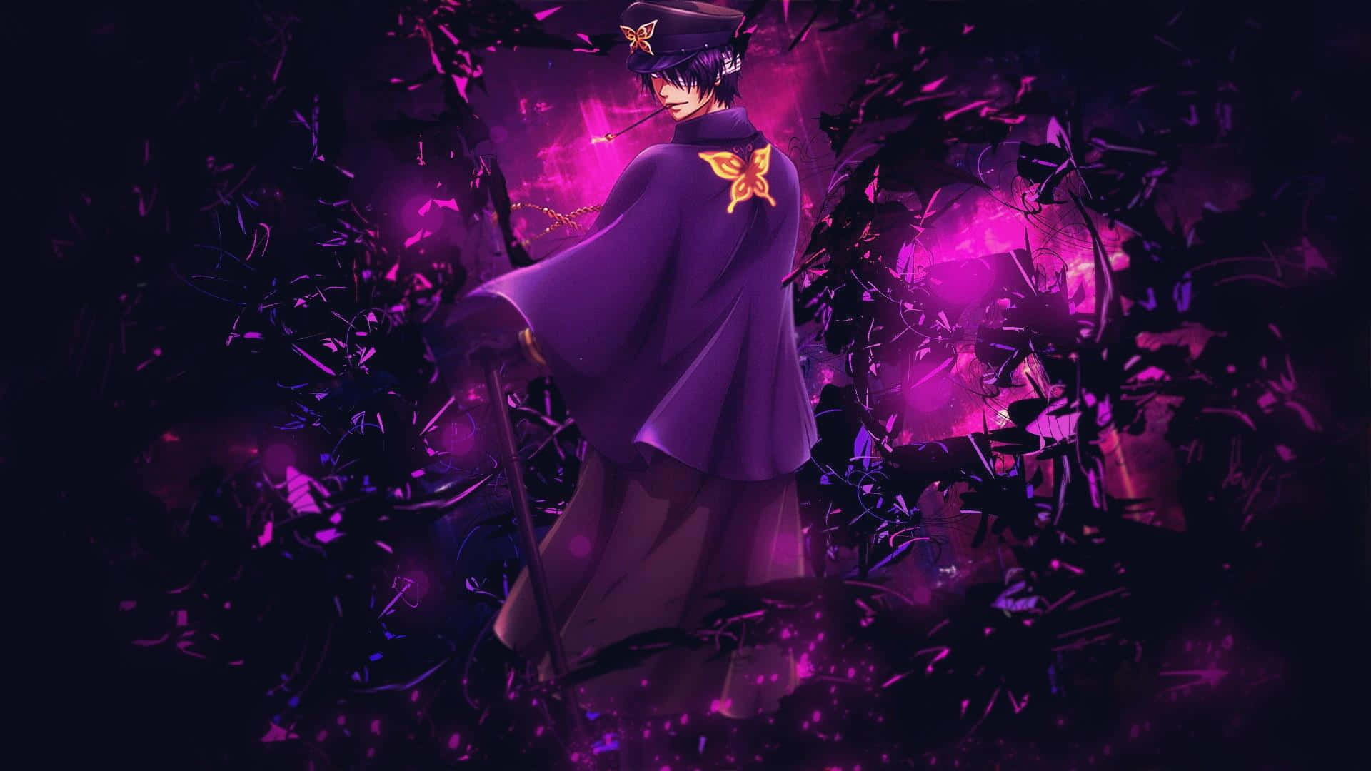 Takasugi Shinsuke, purple cloak, butterfly emblem, Full HD Desktop Wallpaper