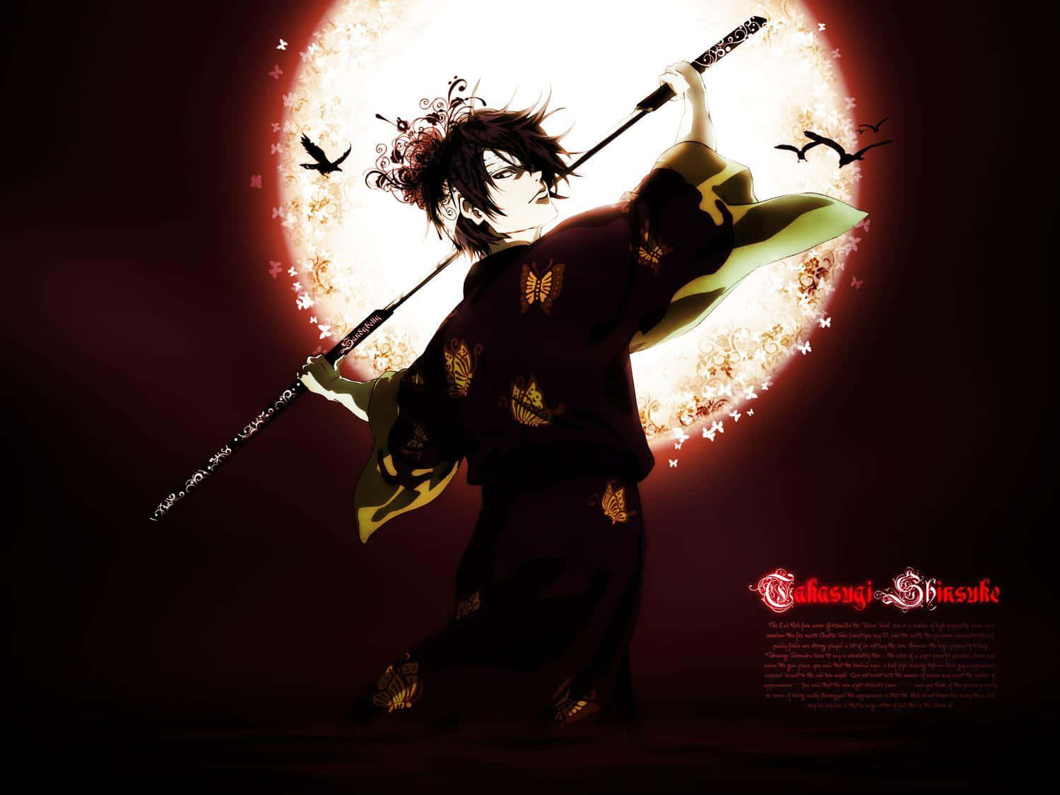 Takasugi Shinsuke, butterfly-patterned kimono, two swords, HD Desktop Wallpaper