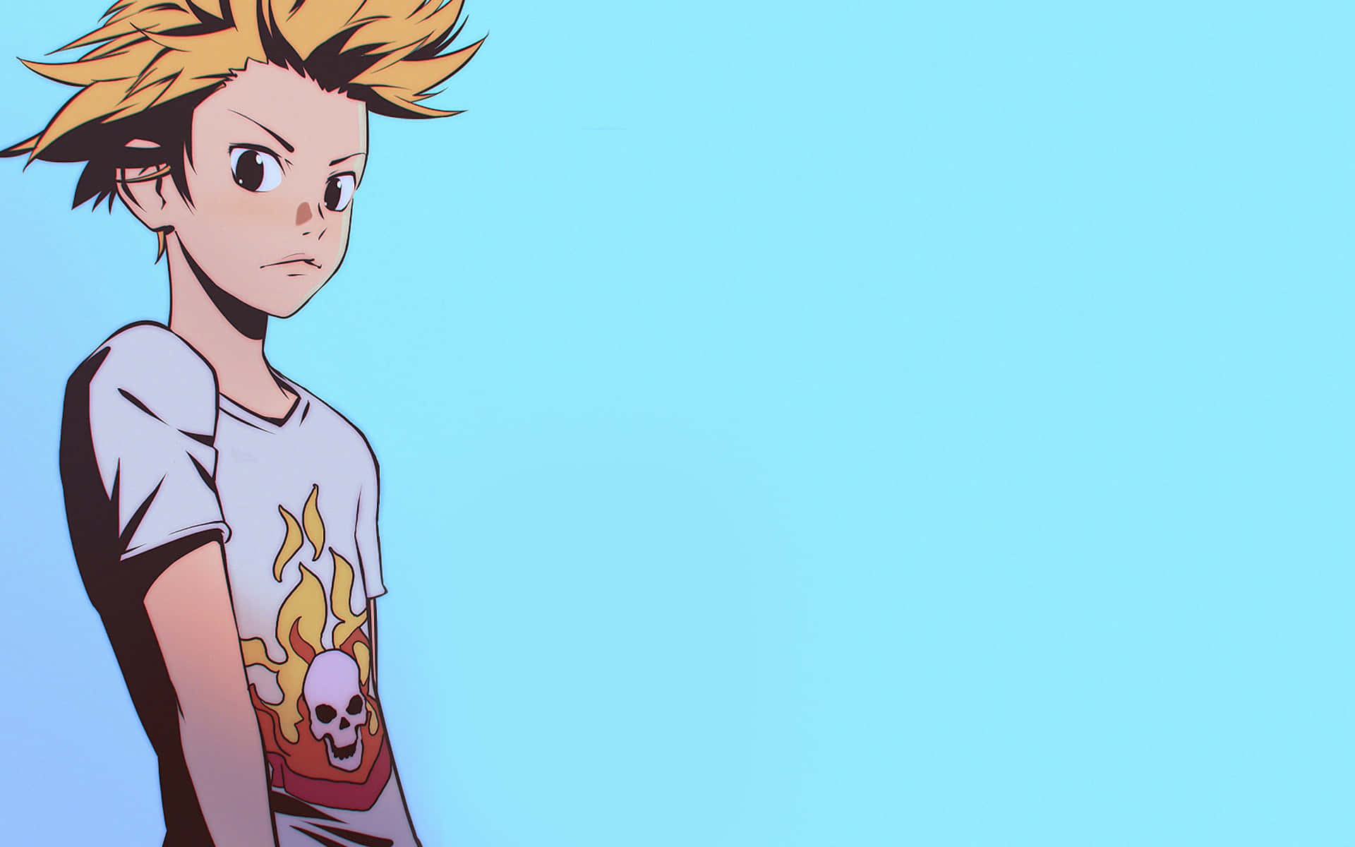 Takeshi Aiza, spiky-haired anime boy, skull and flame t-shirt, Full HD Desktop Wallpaper