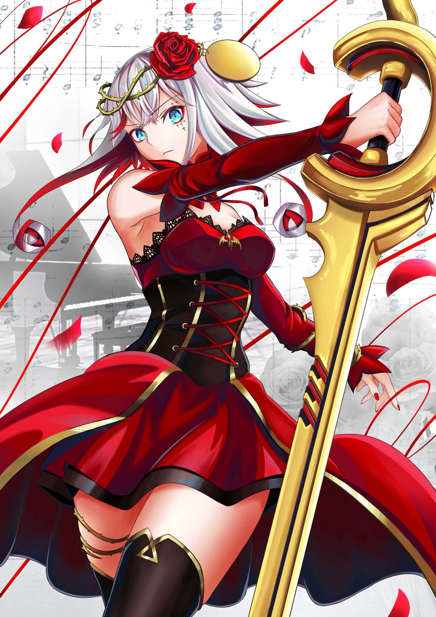 Takt Op Destiny, silver-haired anime girl, red and black corset dress, Full HD Phone Wallpaper