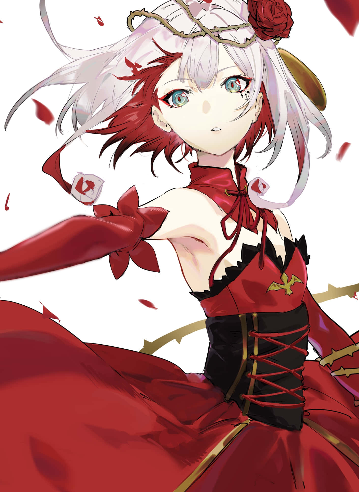 Takt Op Destiny, white and red hair, red and black dress, Full HD Phone Wallpaper