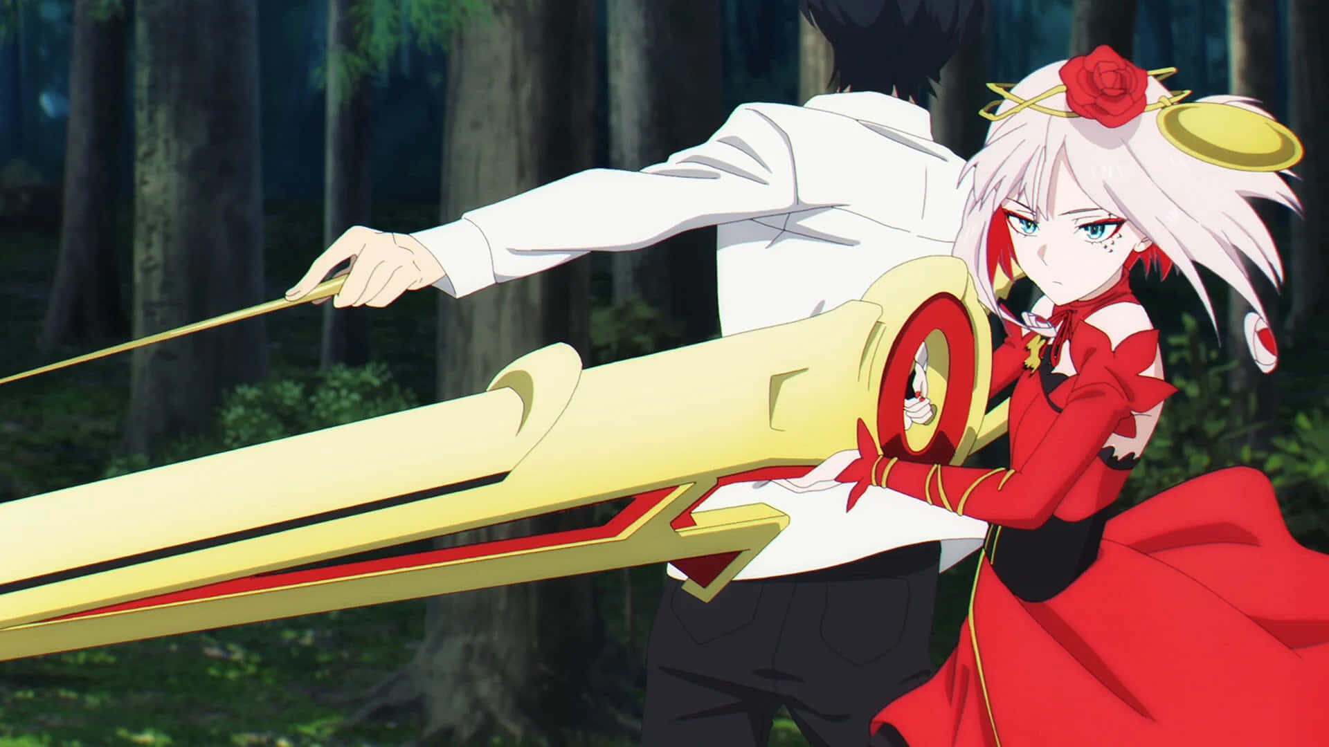 Takt Op Destiny, white-haired anime girl, red outfit, Full HD Desktop Wallpaper