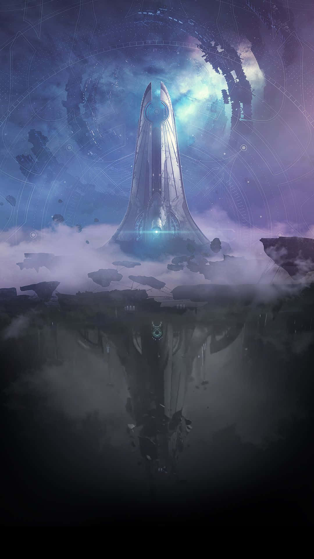 Destiny 2, futuristic spire, misty clouds, Full HD Phone Wallpaper