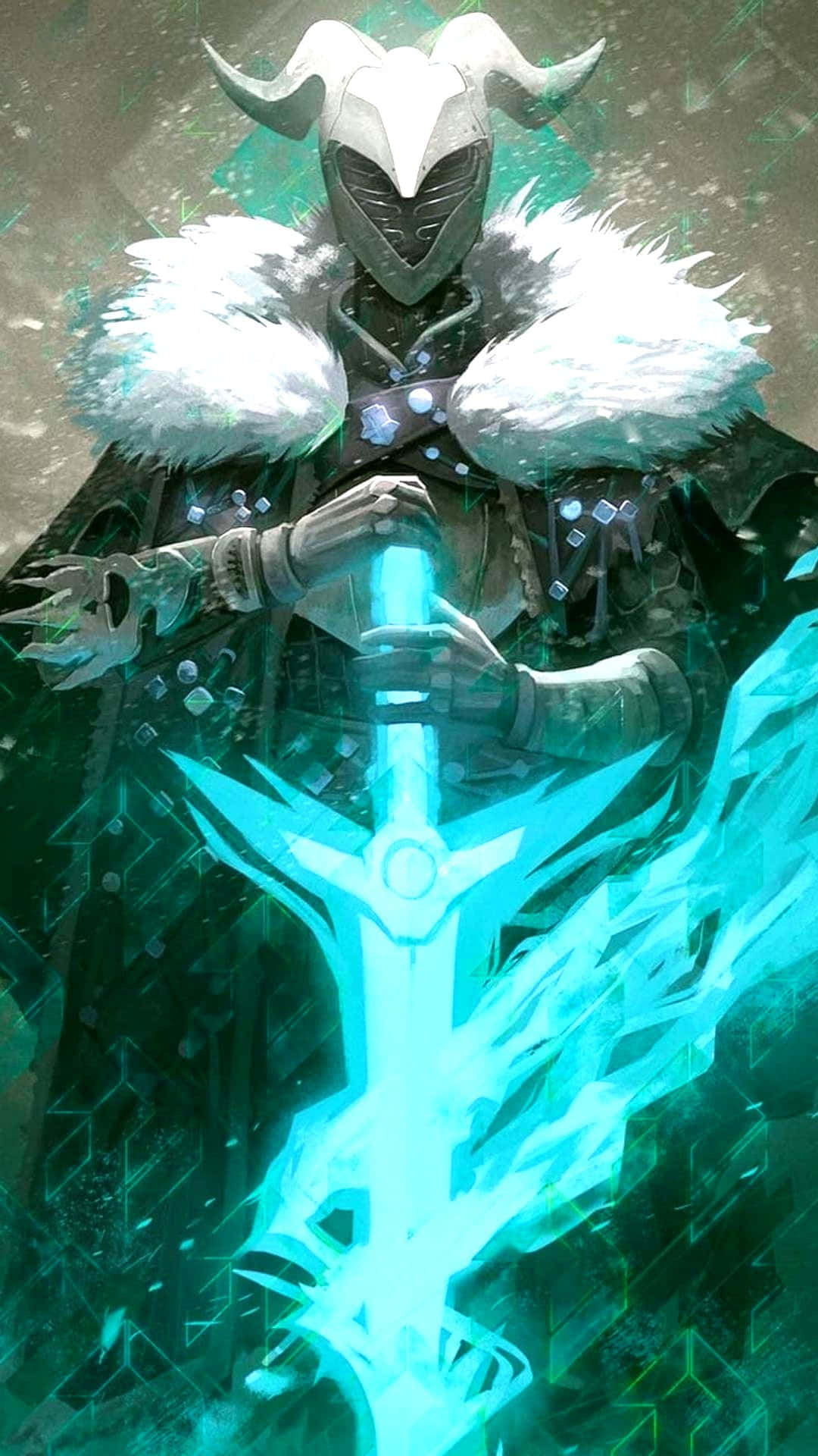 Destiny 2, white fur cloak, glowing cyan sword, Full HD Phone Wallpaper