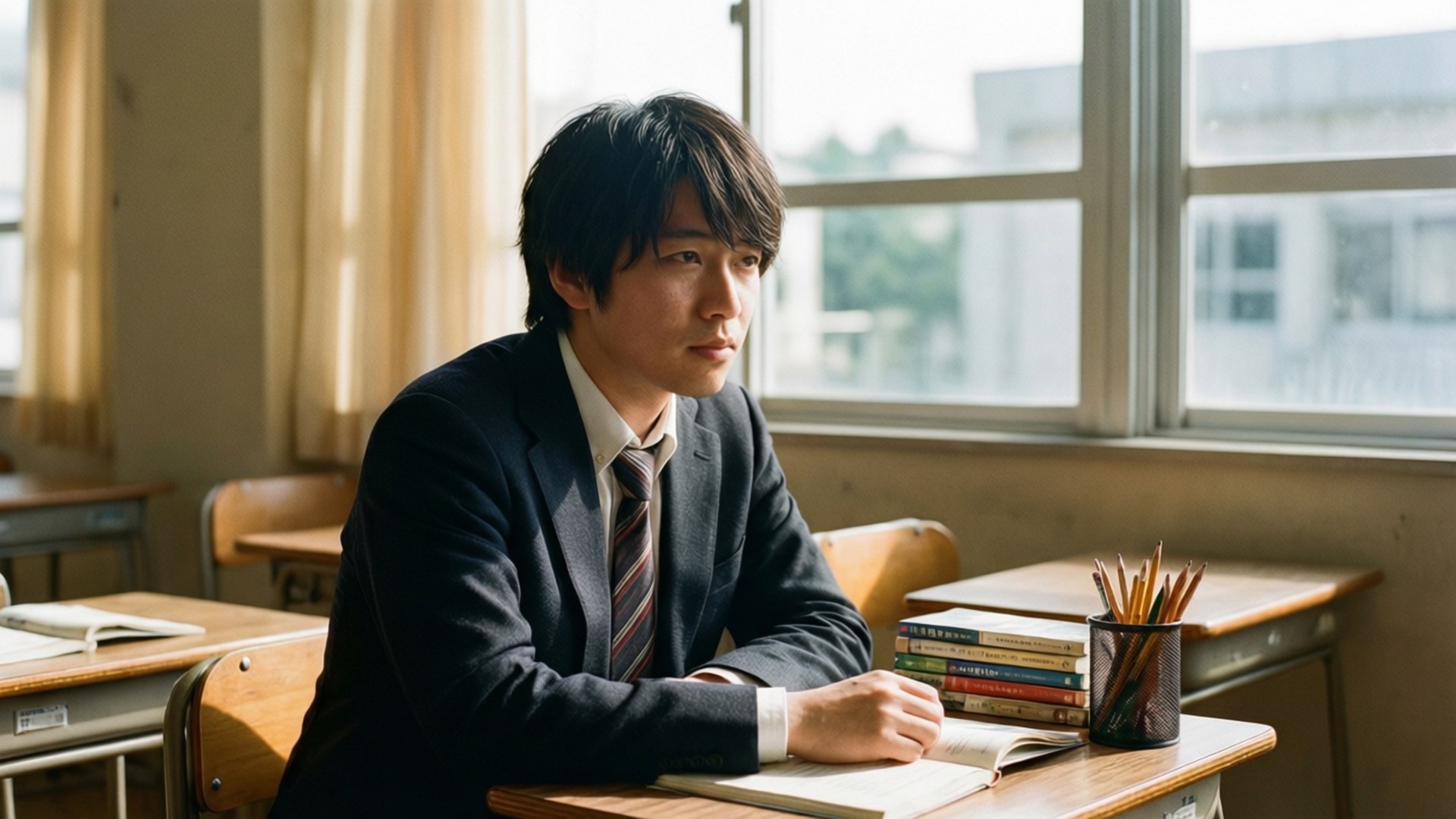 Takuma Ichijo, classroom, golden hour, Full HD Desktop Wallpaper