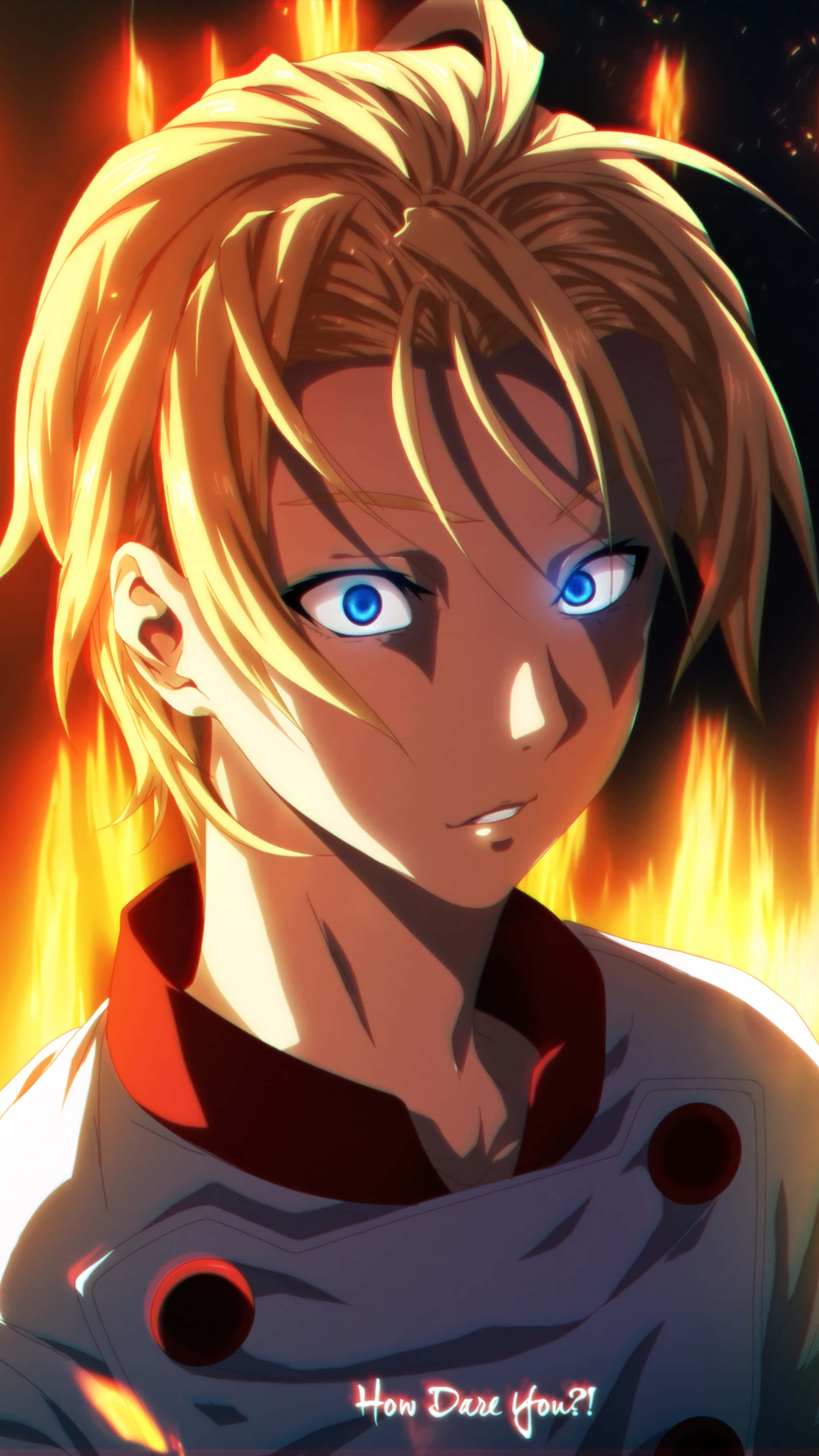 Takumi Aldini, anime chef, fiery blonde hair, 4K Phone Wallpaper