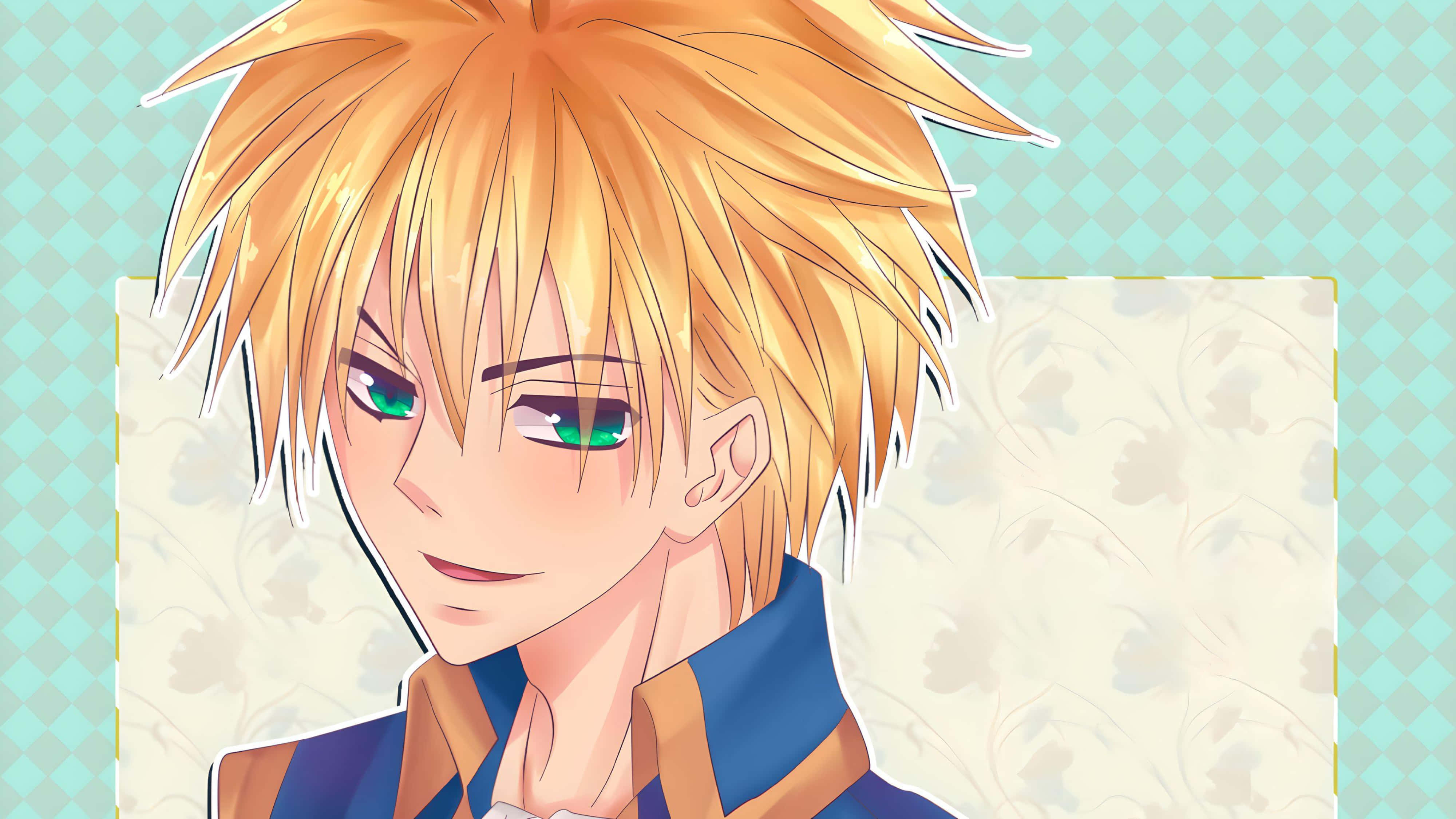 Takumi Usui, spiky blonde hair, green eyes, 4K Desktop Wallpaper