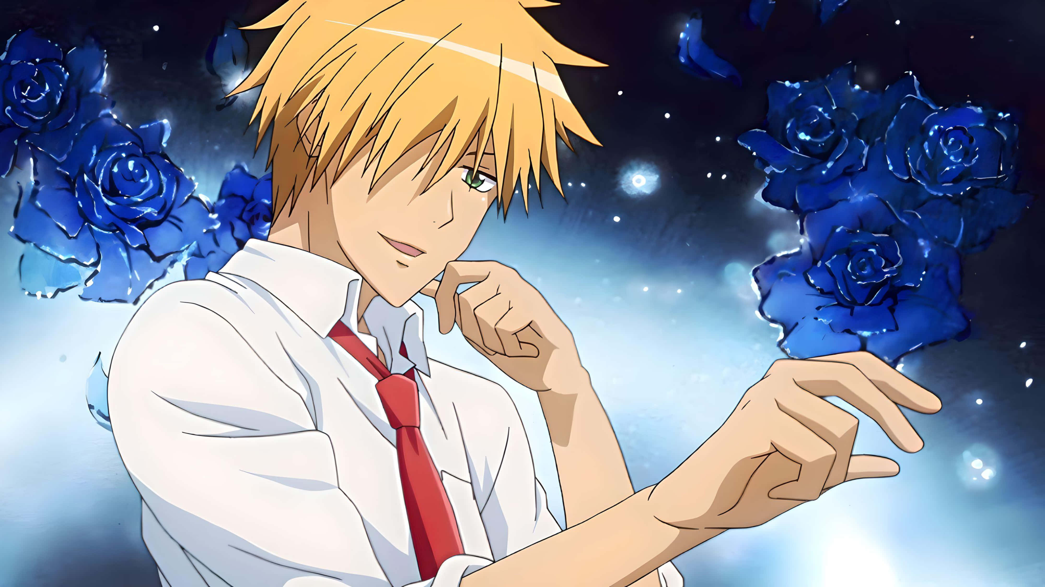 Takumi Usui, blonde anime boy, white shirt, 4K Desktop Wallpaper