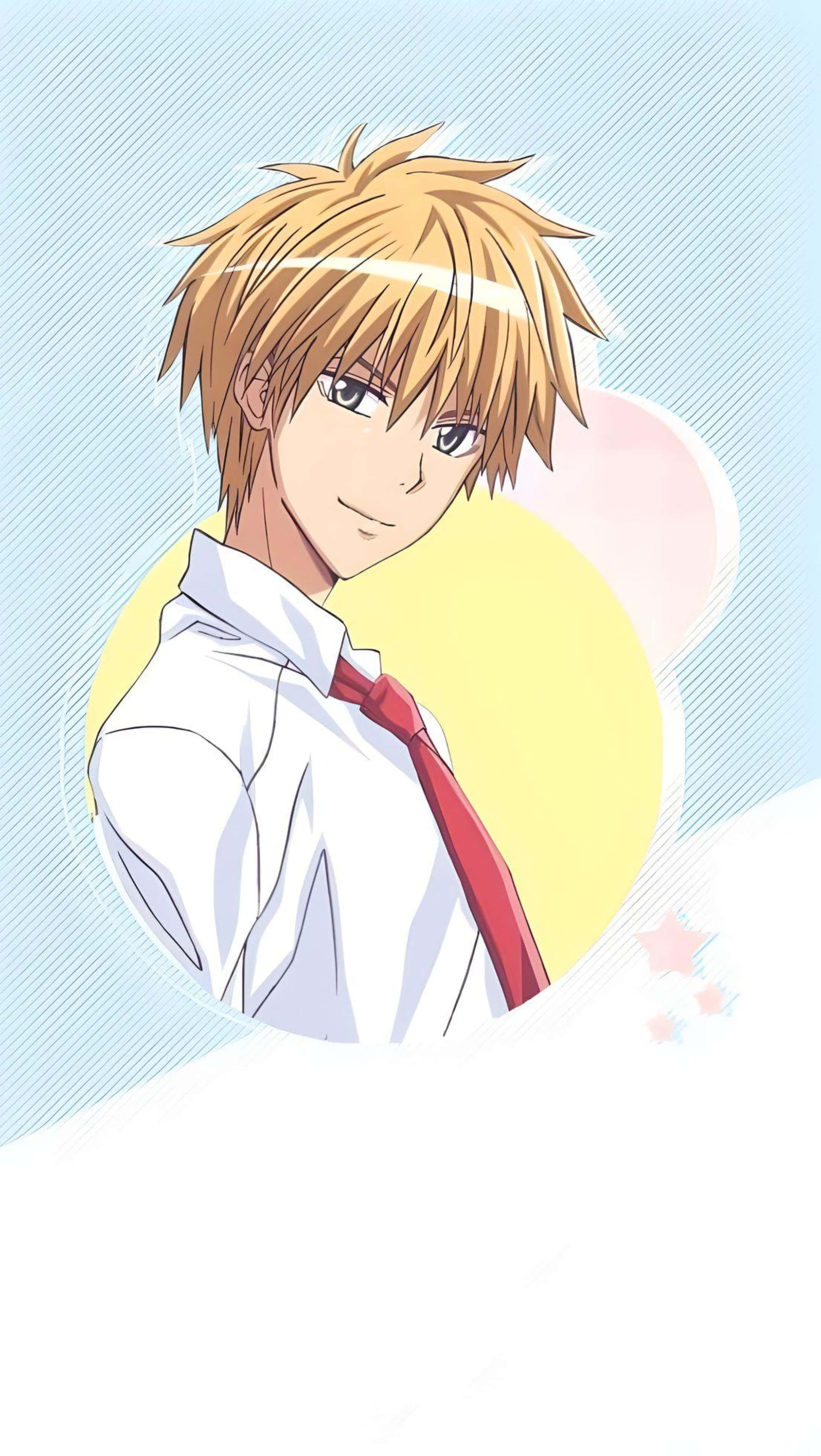 Takumi Usui, spiky blonde hair, red tie, 4K Phone Wallpaper