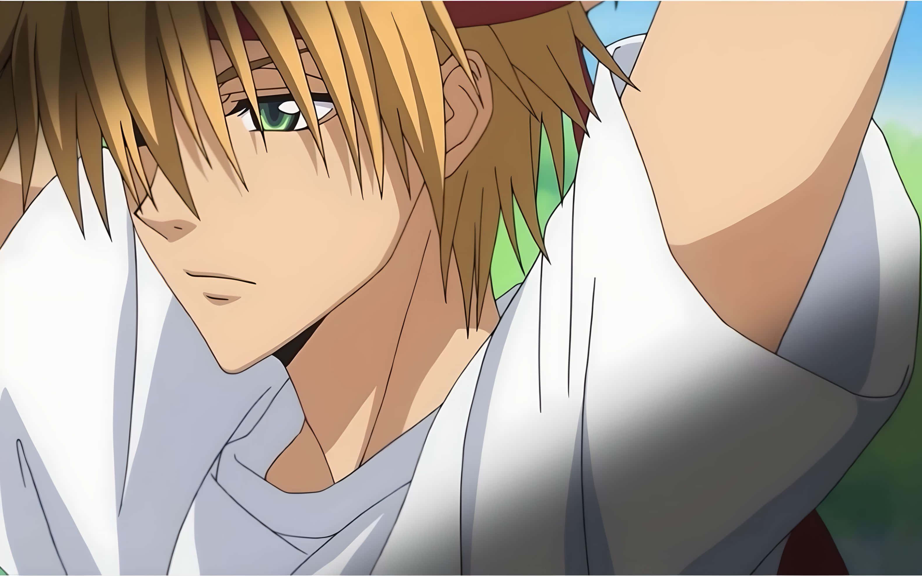 Takumi Usui, blonde hair, green eyes, 2K Desktop Wallpaper