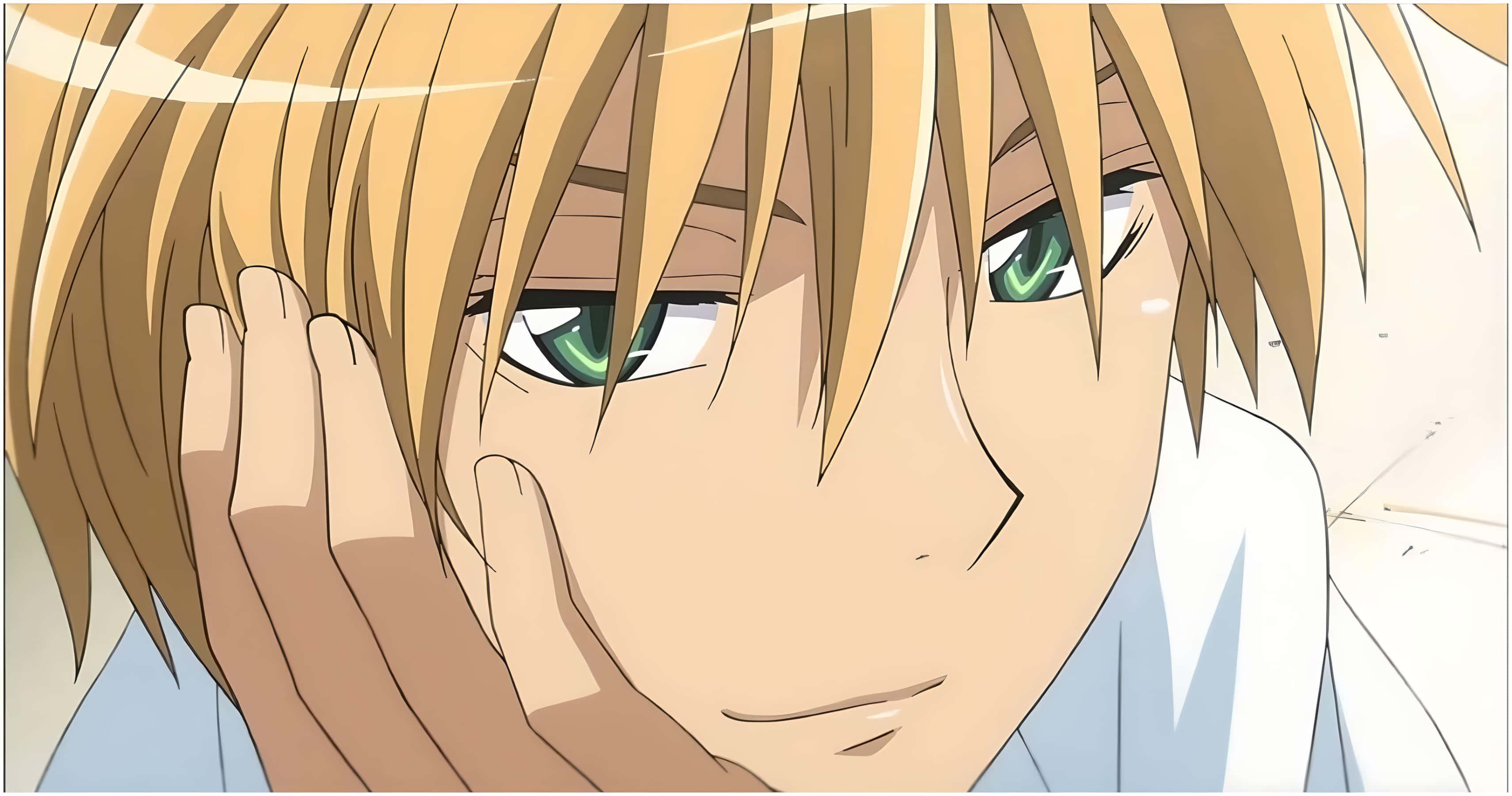Takumi Usui, blonde anime boy, green eyes, 2K Desktop Wallpaper