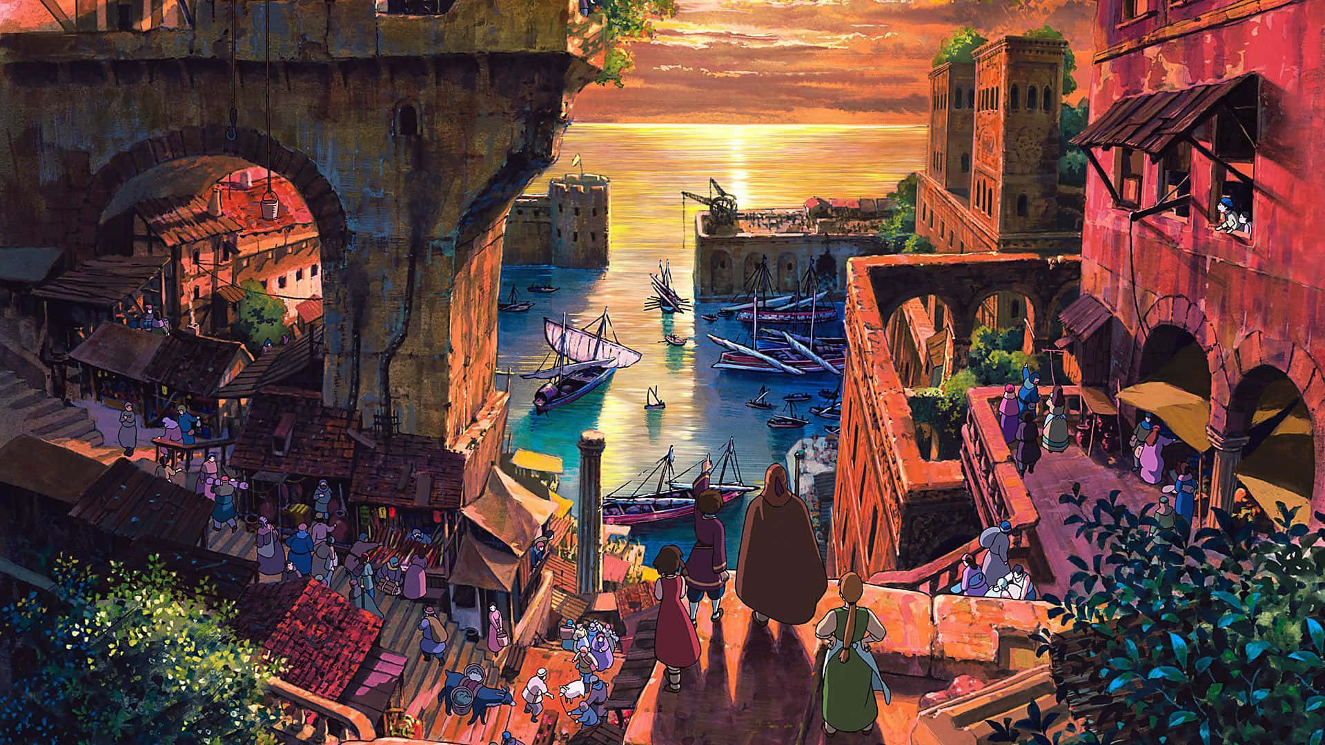 Tales From Earthsea, harbor town, sunset, Full HD Desktop Wallpaper