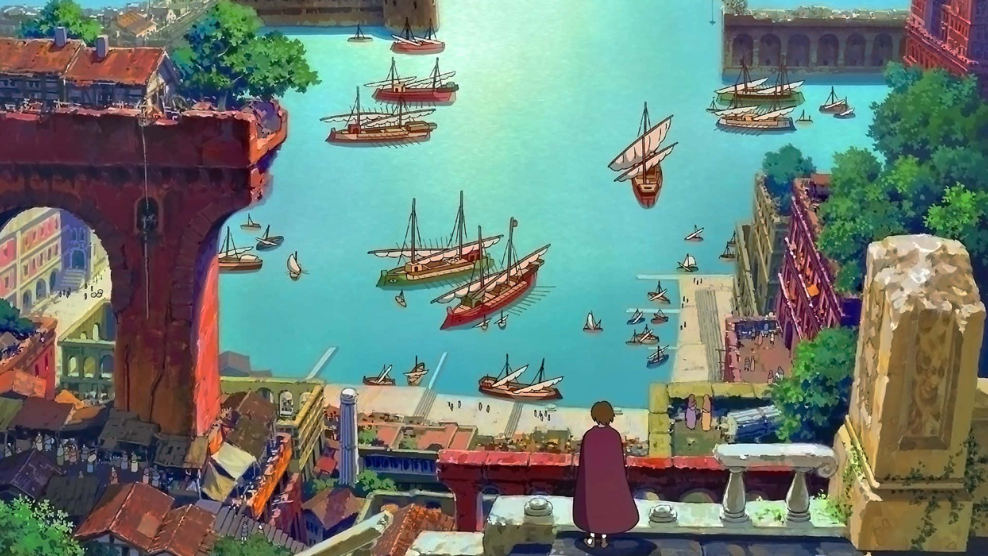 Tales From Earthsea, purple cloak, bustling harbor, Full HD Desktop Wallpaper