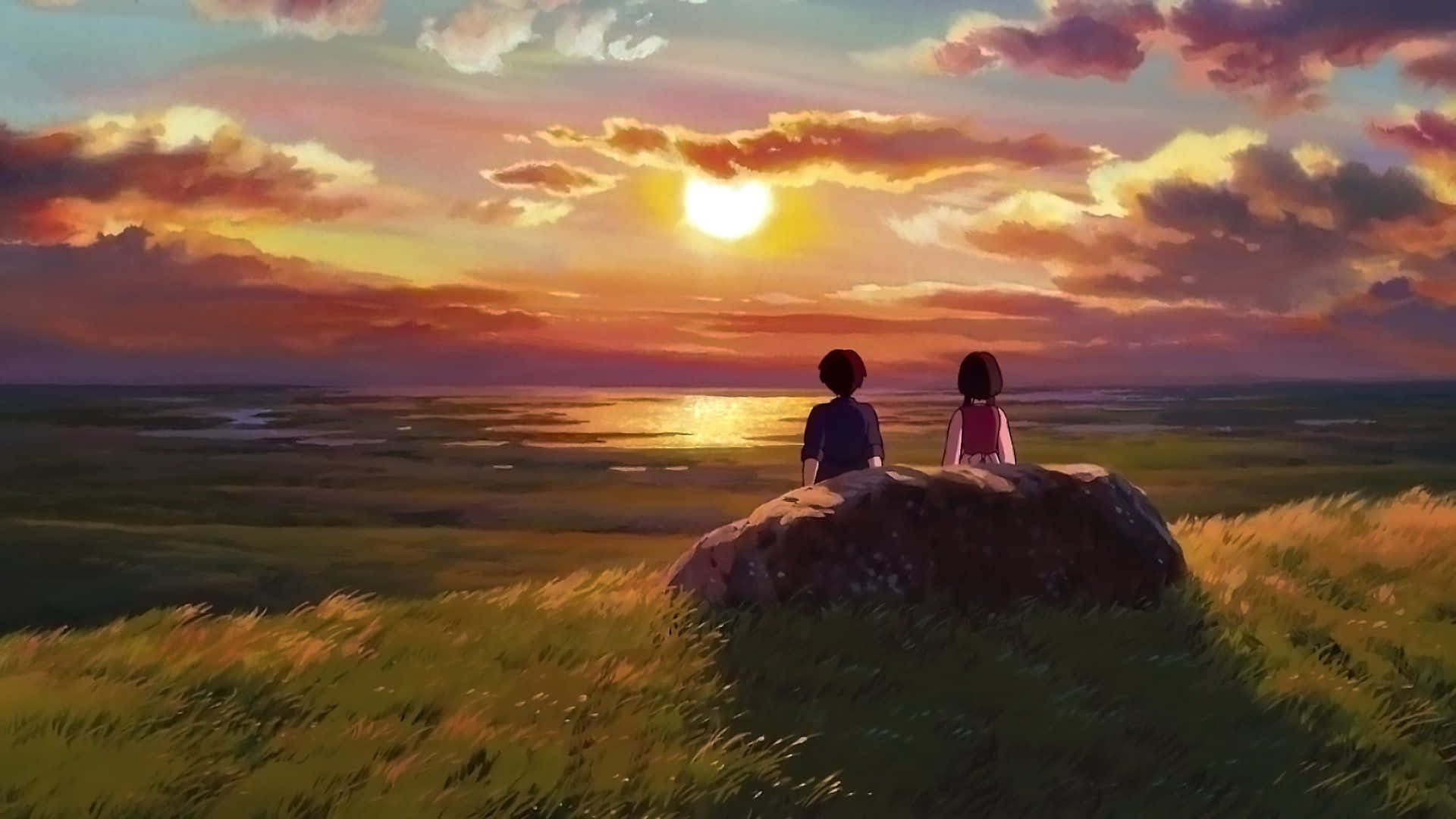 Tales From Earthsea, sunset, grassy hill, Full HD Desktop Wallpaper