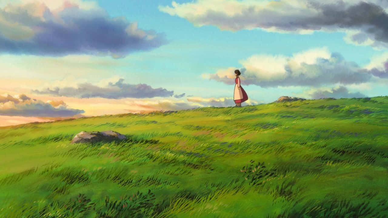 Tales From Earthsea, red dress, vast green hill, HD Desktop Wallpaper