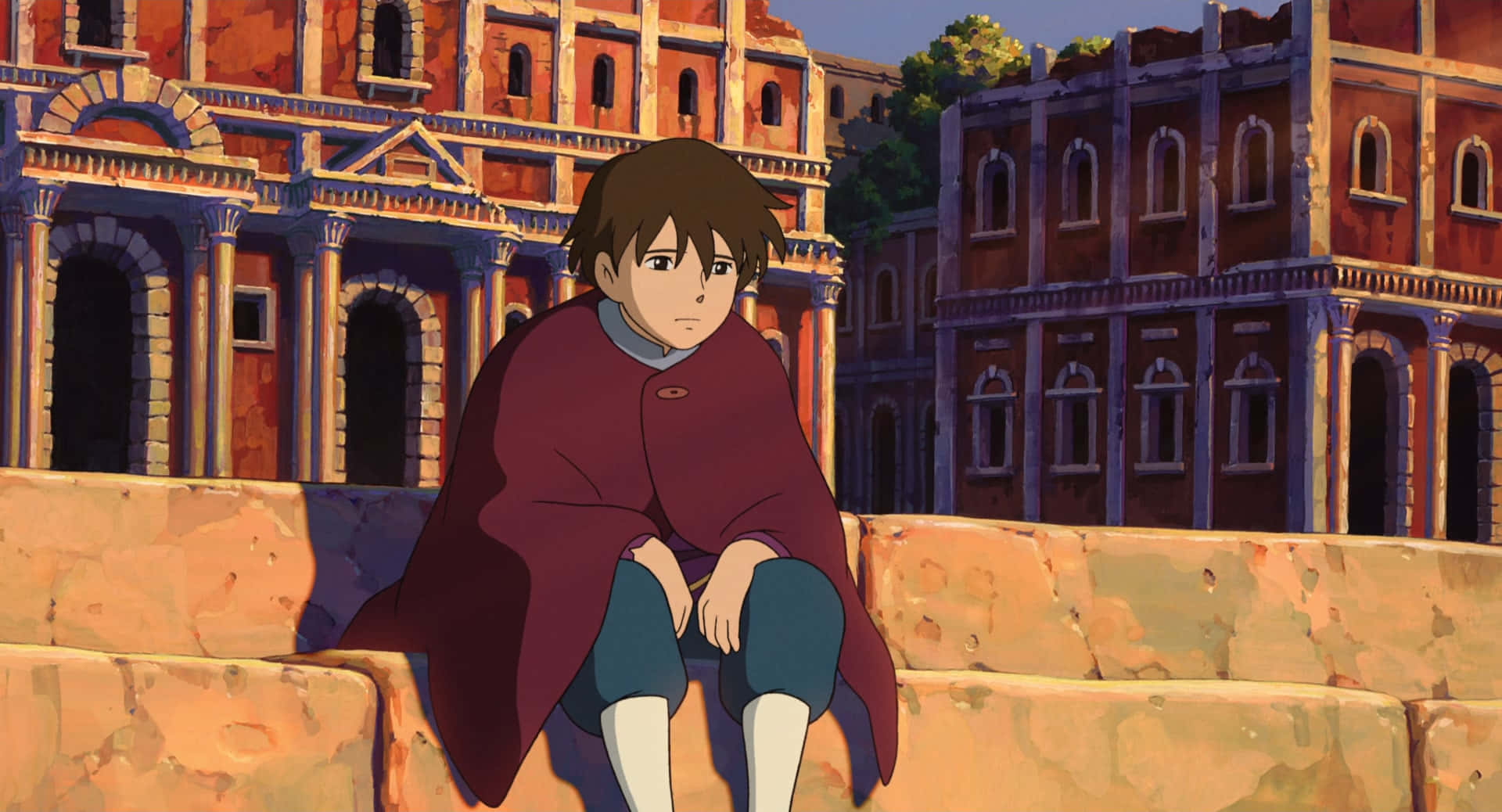 Tales From Earthsea, maroon cloak, stone wall, Full HD Desktop Wallpaper