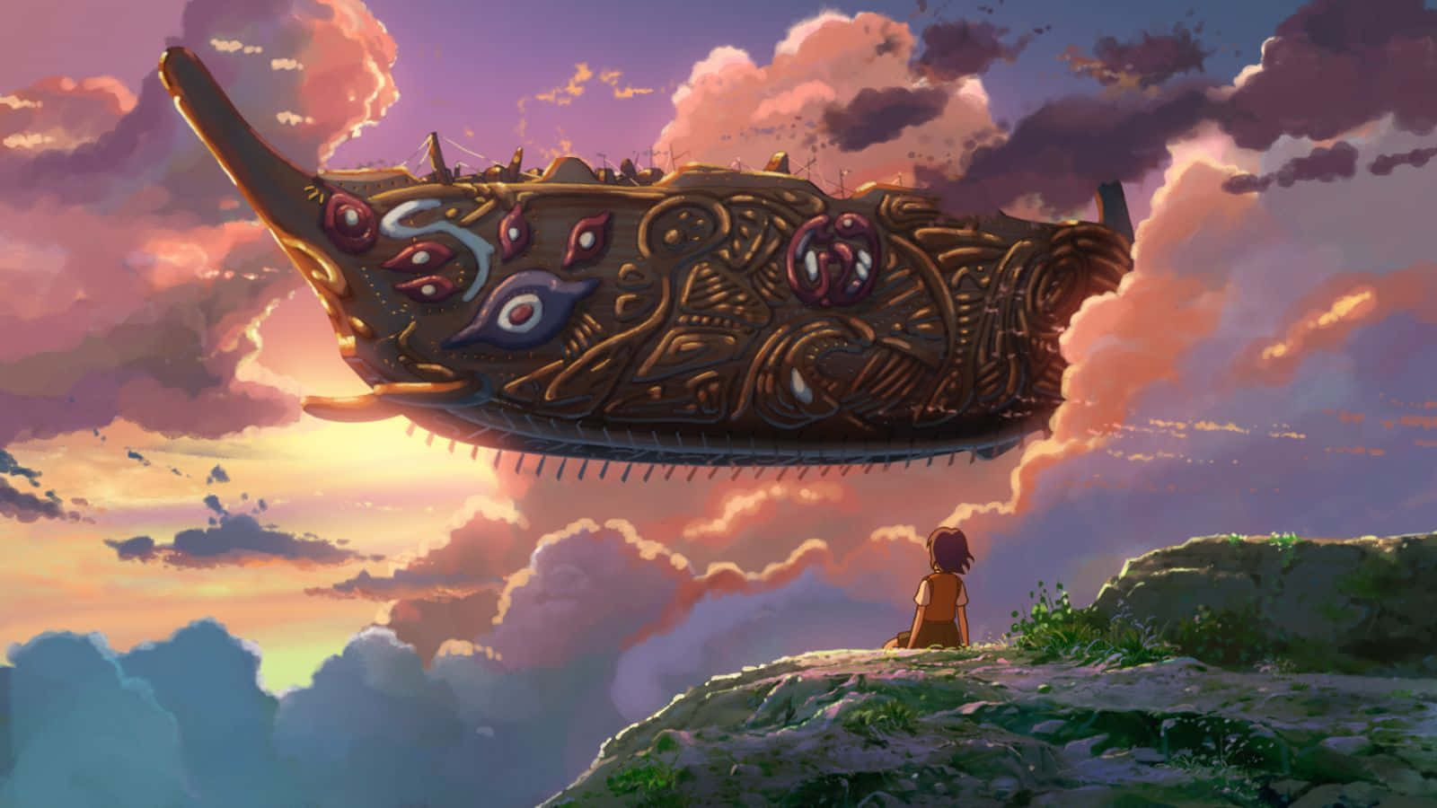 Tales From Earthsea, skyship, vibrant sunset, HD Desktop Wallpaper