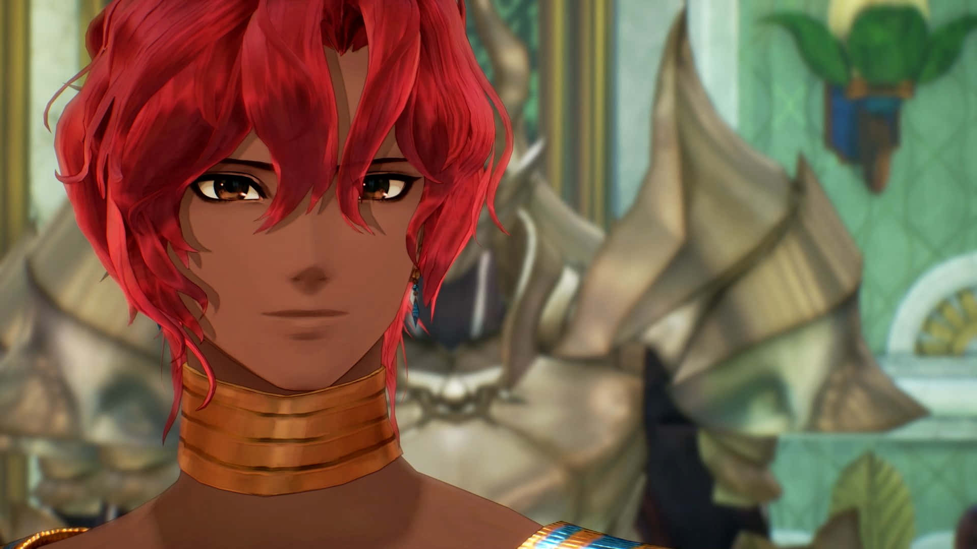 Tales of Arise, vibrant red hair, golden collar, Full HD Desktop Wallpaper