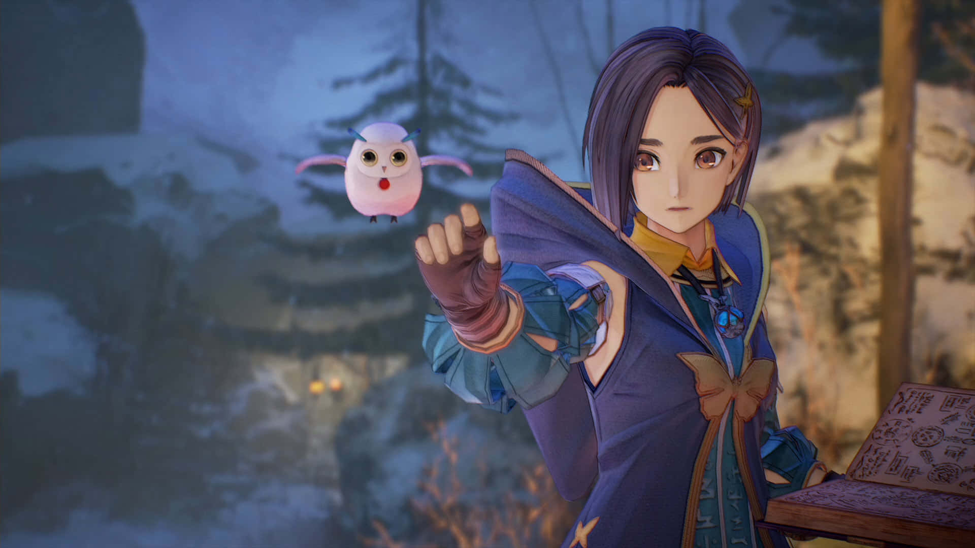 Tales Of Arise, blue coat, floating pink owl, Full HD Desktop Wallpaper