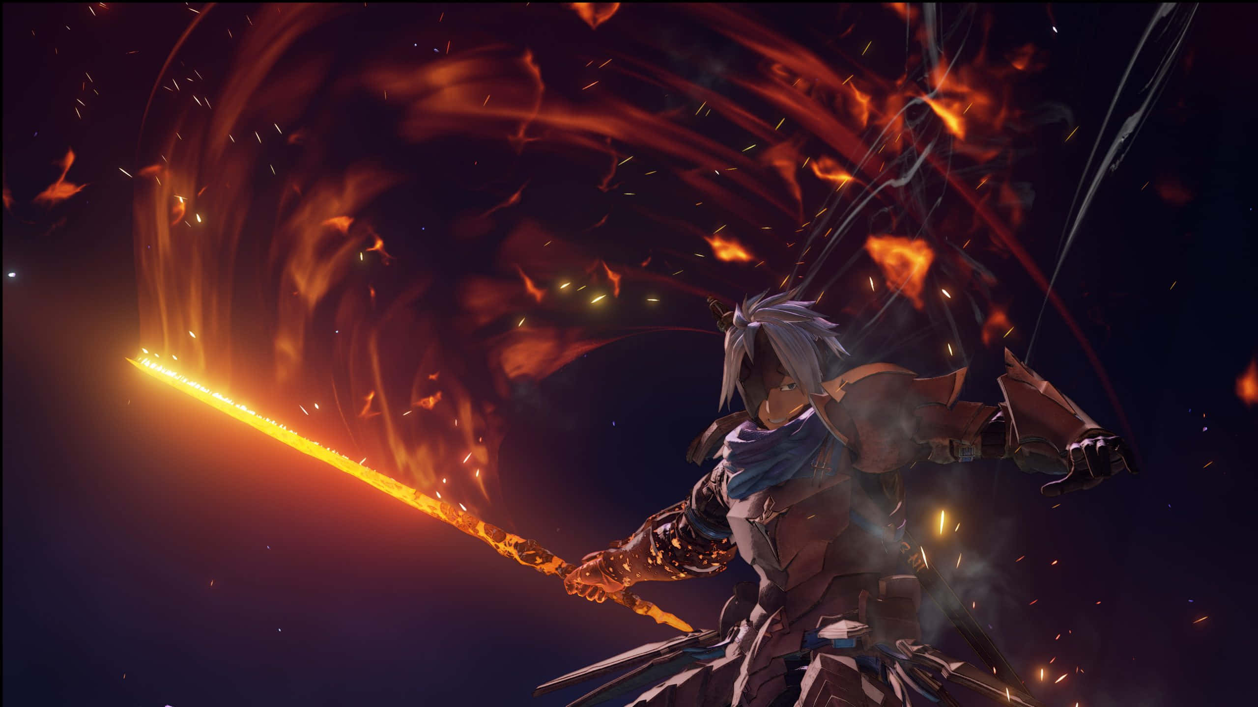Tales Of Arise, silver-haired warrior, blazing sword, 2K Desktop Wallpaper