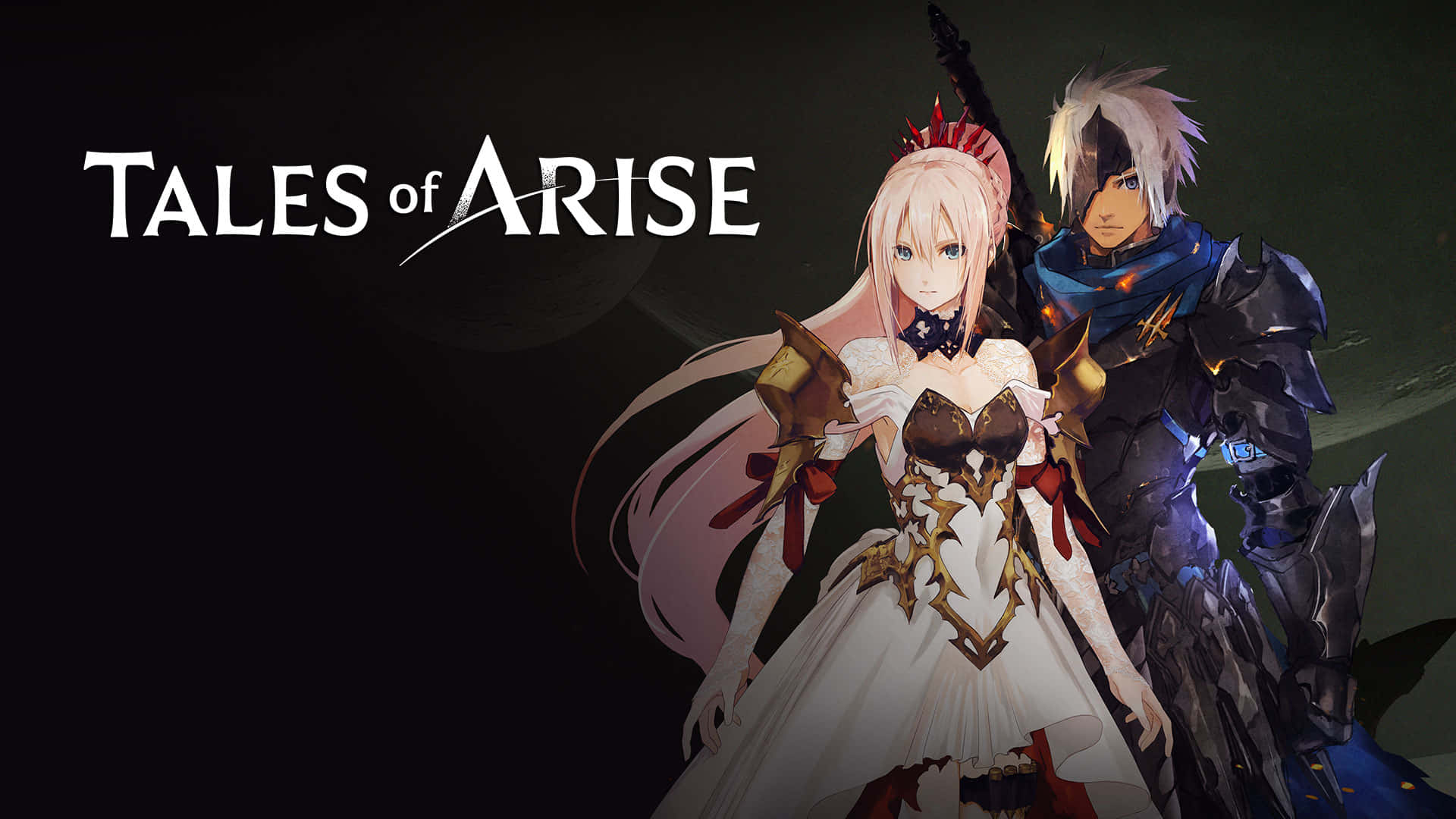 Tales of Arise, pink-haired woman in white dress, silver-haired man in dark armor, Full HD Desktop Wallpaper