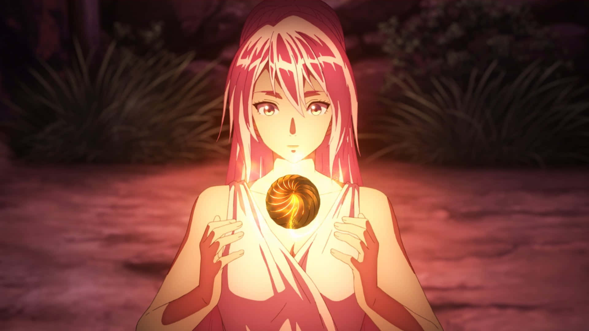 Tales of Arise, pink-haired anime girl, glowing golden spiral orb, Full HD Desktop Wallpaper