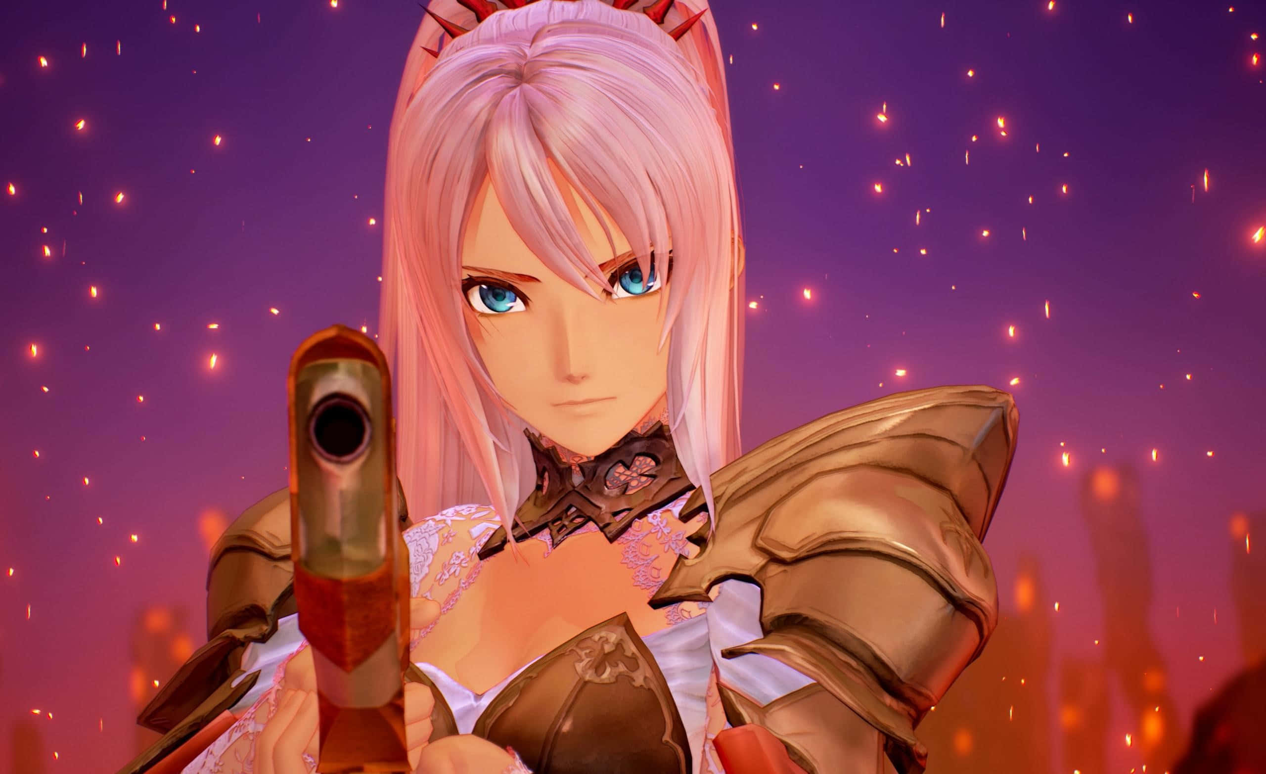 Tales of Arise, pink-haired anime girl, golden armor, 2K Desktop Wallpaper